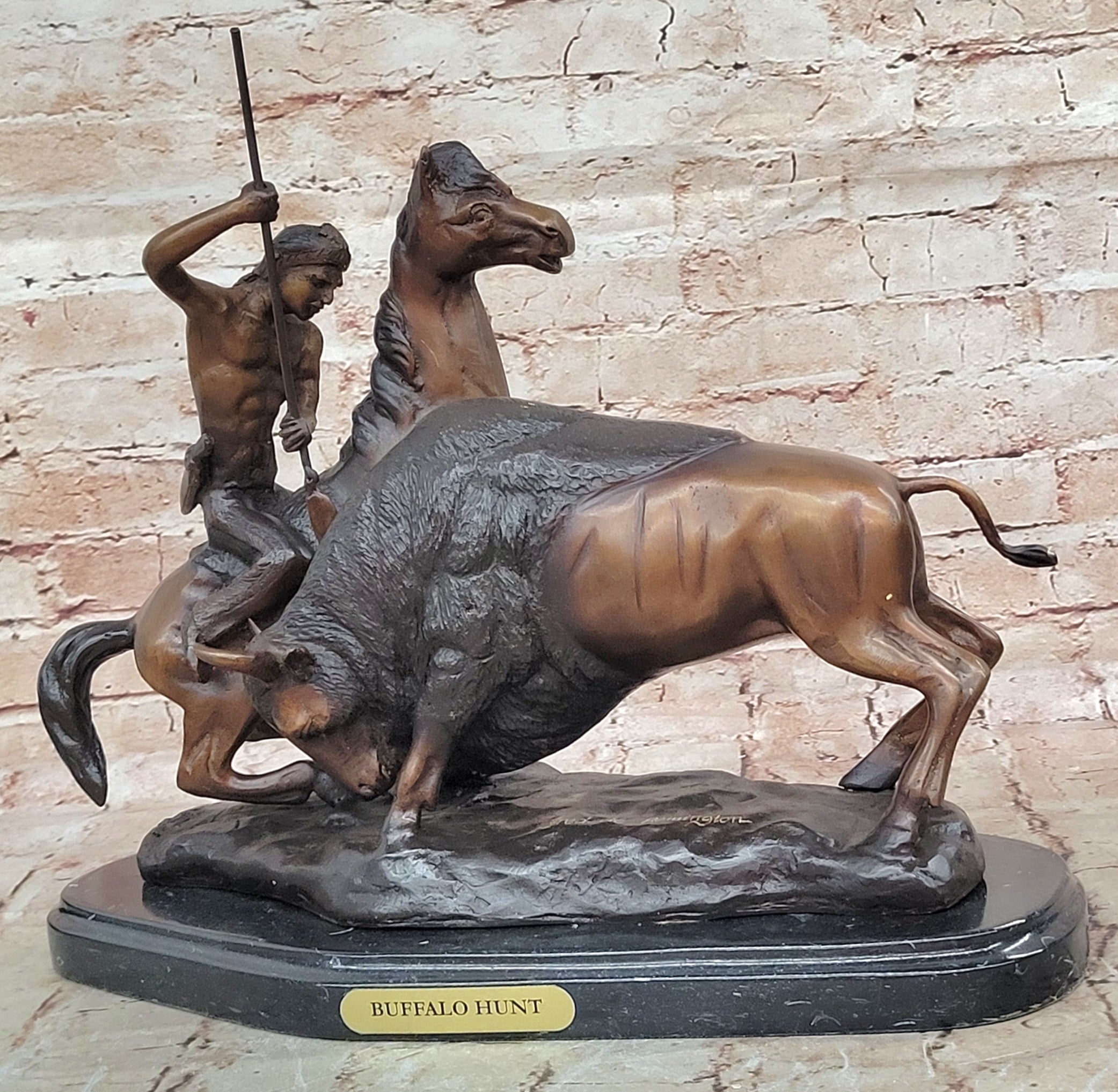 Buffalo Hunt" Collectible Solid Bronze Sculpture Statue By Russell Hot Cast Sale