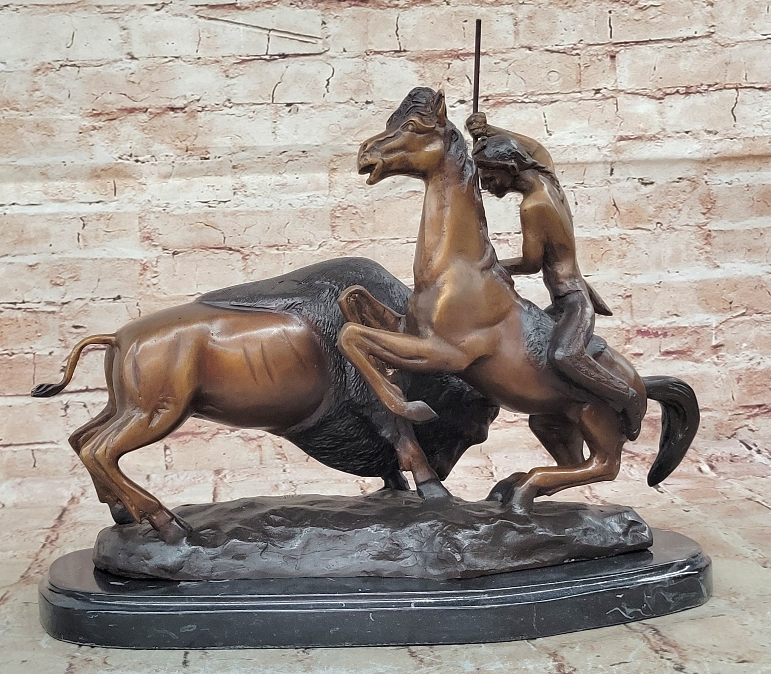Buffalo Hunt" Collectible Solid Bronze Sculpture Statue By Russell Hot Cast Sale