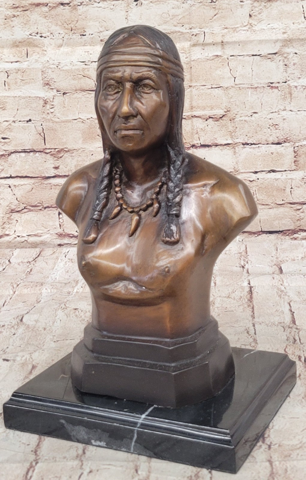 Handcrafted bronze sculpture SALE Art Bust Chief Warrior Indian American Native