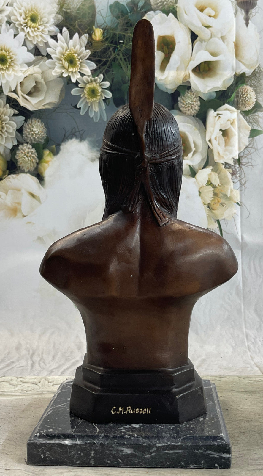 Rare Indian Native American Art Chief Eagle Bust Marble Base Sculpture hot cast