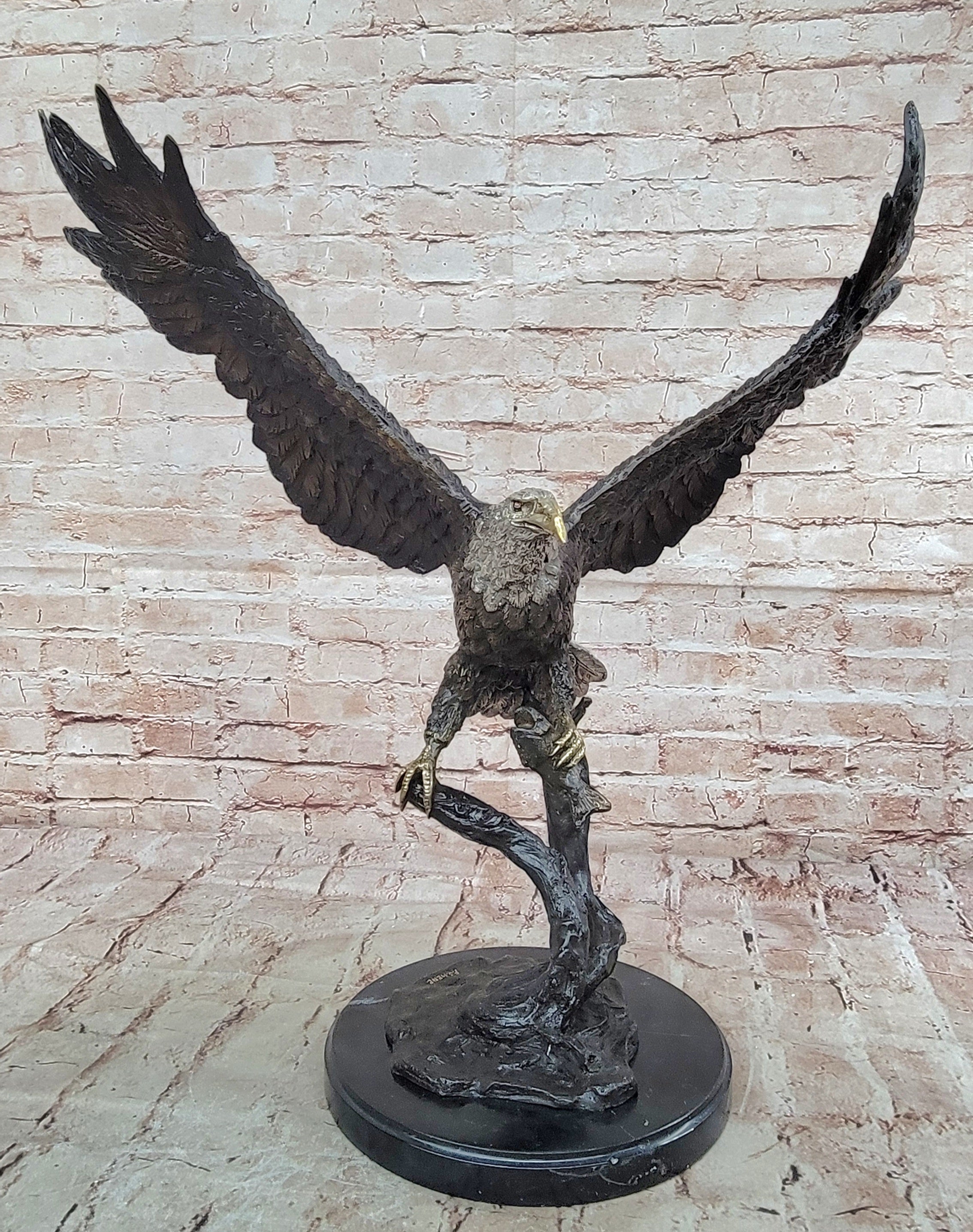 Flying Fishing Bald Eagle Military Art American Patriotic Bronze Marble Statue