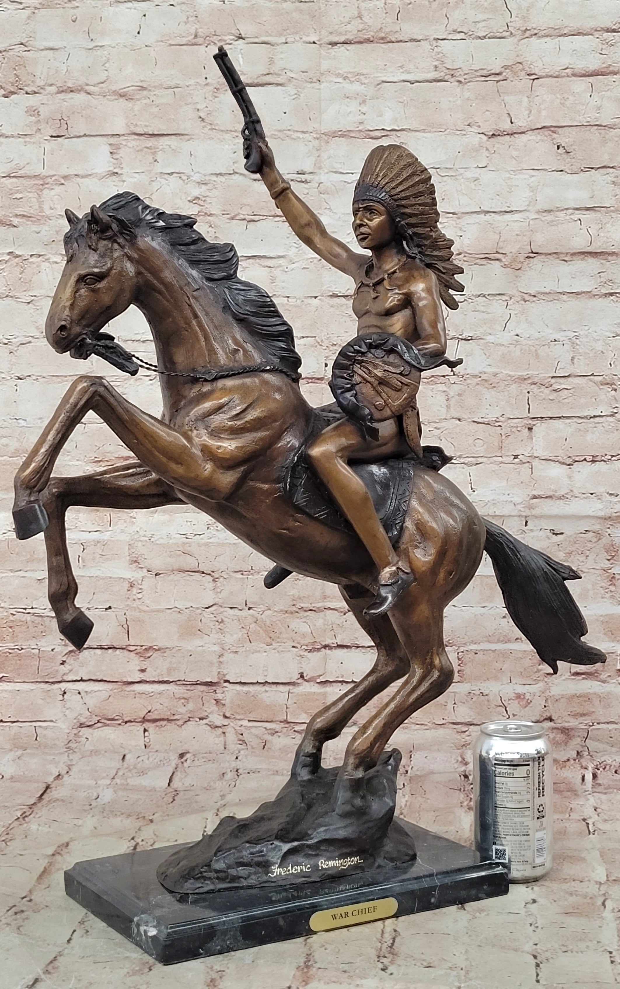 Original Thomas War Chief Bronze Sculpture Western Art Marble Base Figurine Sale