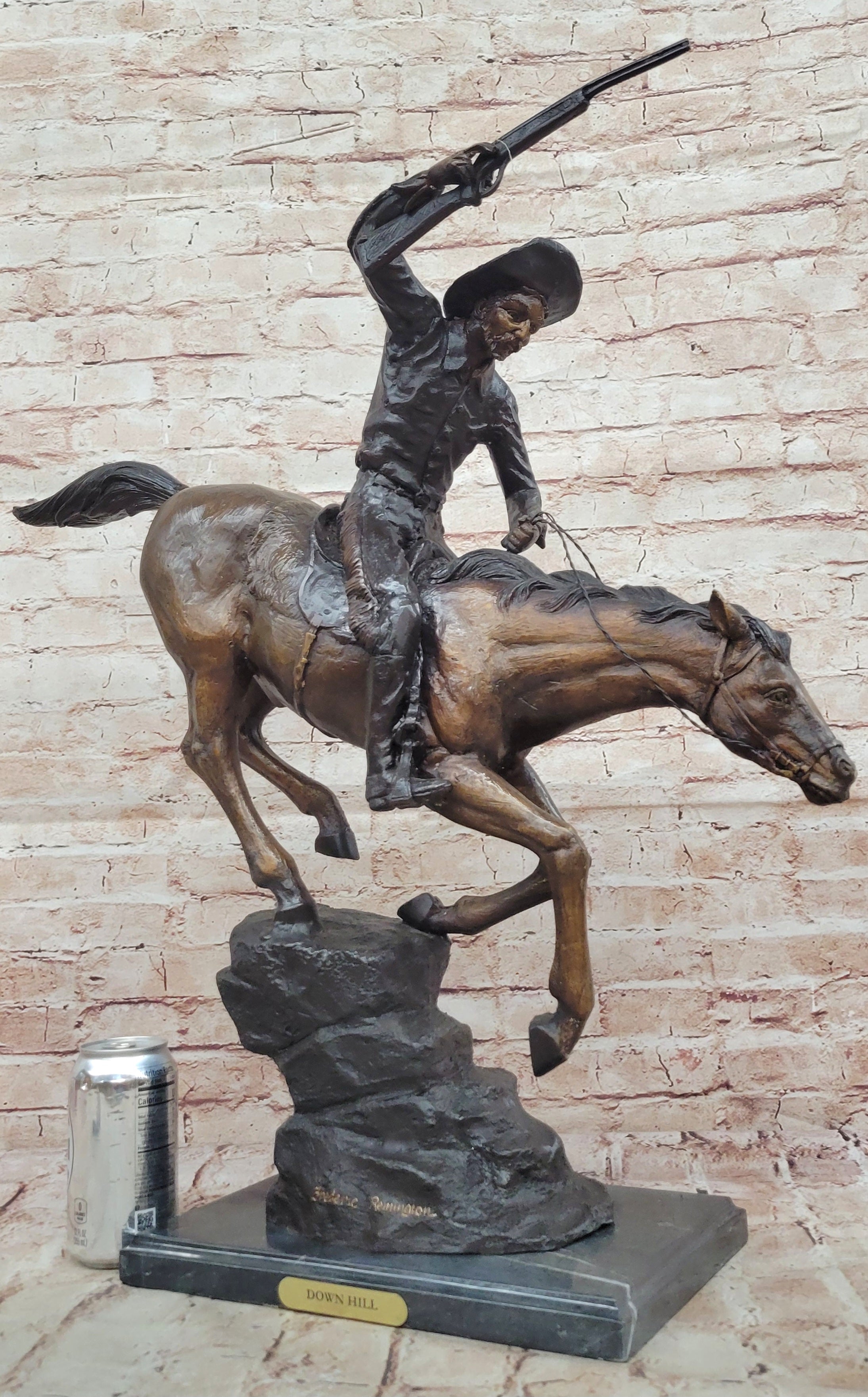 LARGE COWBOY WITH HORSE BRONZE SCULPTURE WESTERN ART REMINGTON FIGURINE DECOR