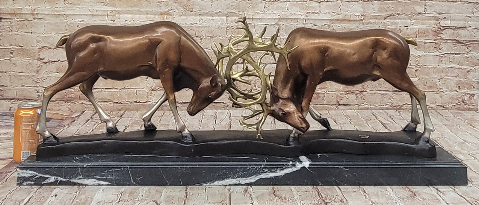 Collector Edition Bronze Stags Statue: Limited Edition Fighting Deer Figurine