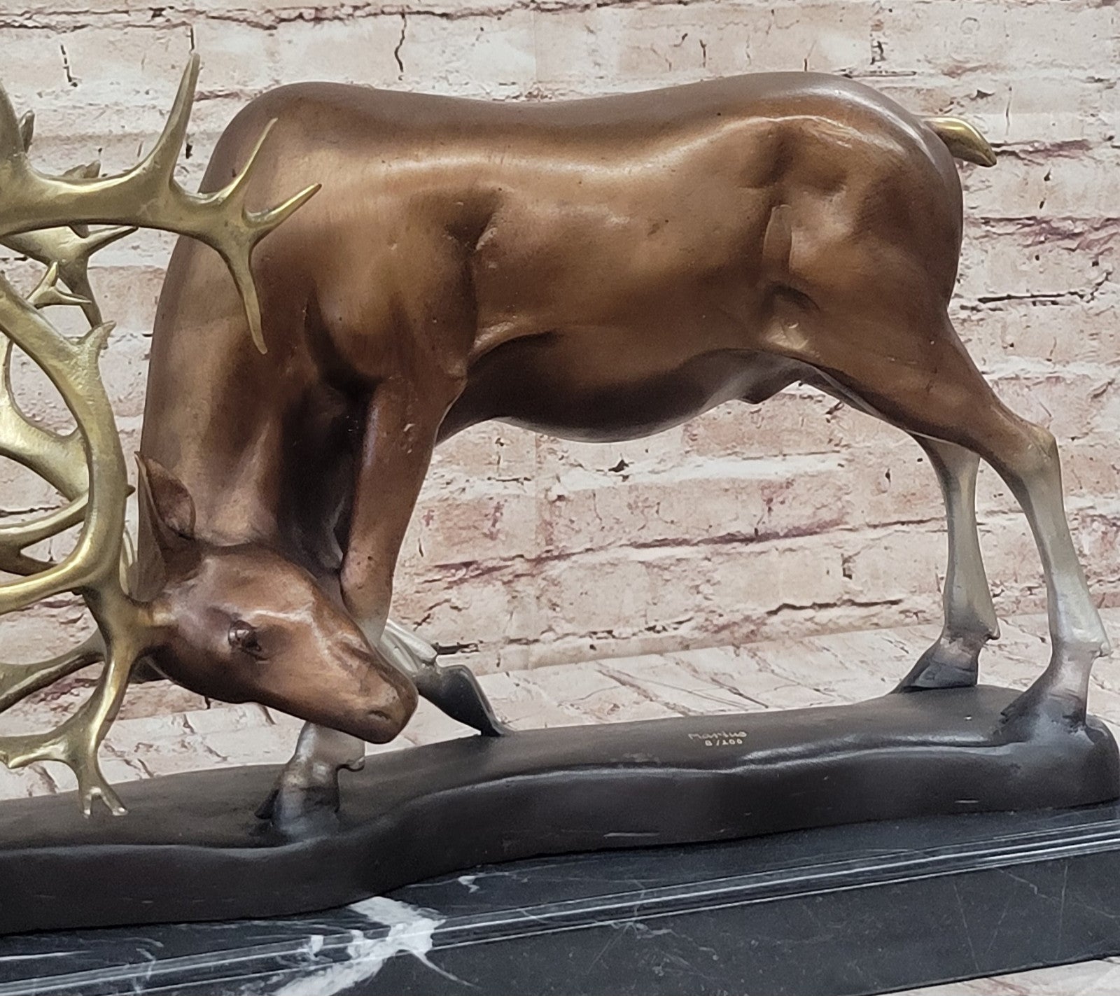 Collector Edition Bronze Stags Statue: Limited Edition Fighting Deer Figurine