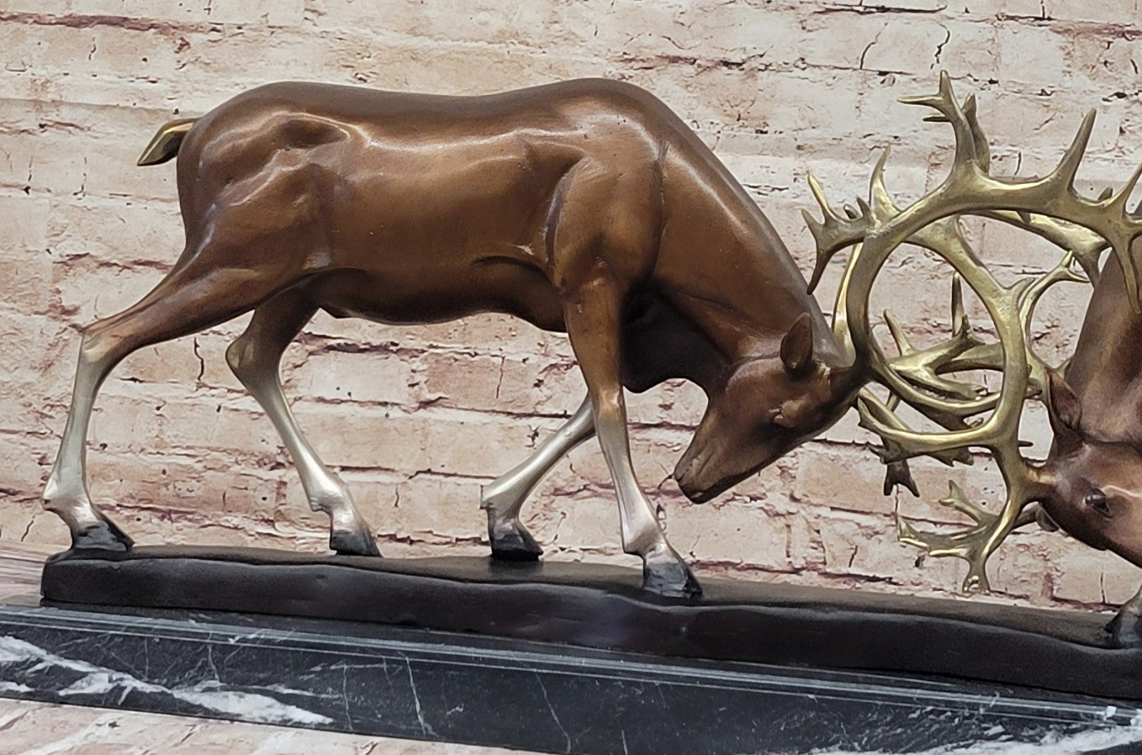 Collector Edition Bronze Stags Statue: Limited Edition Fighting Deer Figurine