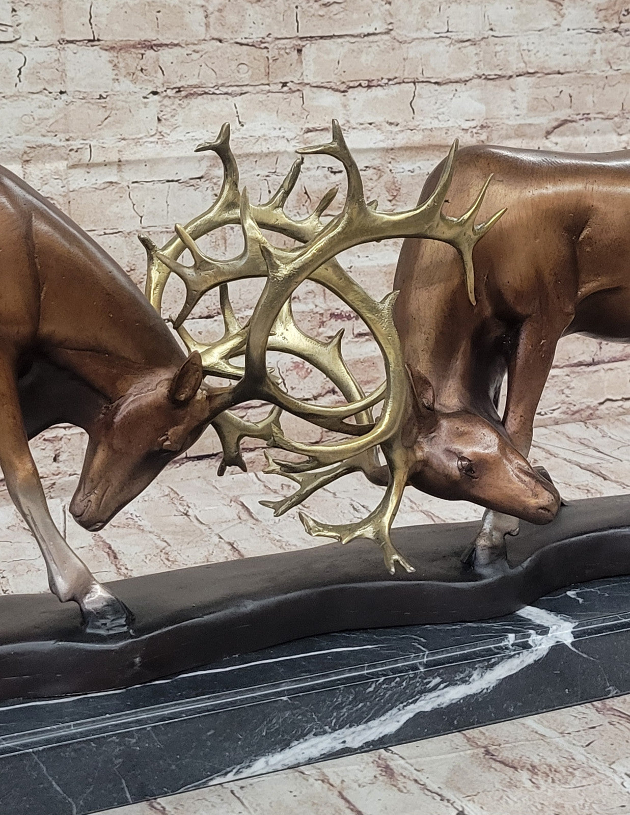 Collector Edition Bronze Stags Statue: Limited Edition Fighting Deer Figurine