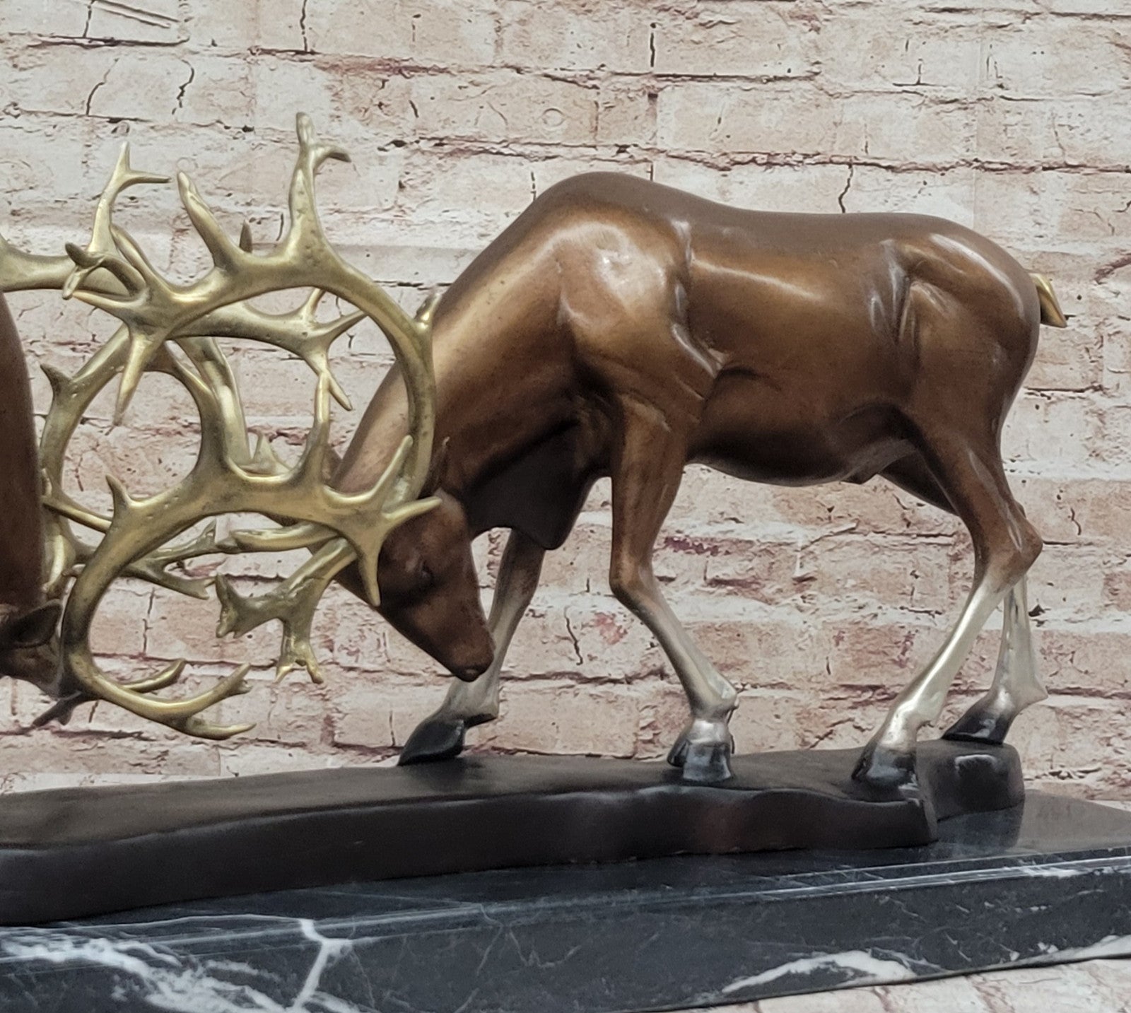 Collector Edition Bronze Stags Statue: Limited Edition Fighting Deer Figurine