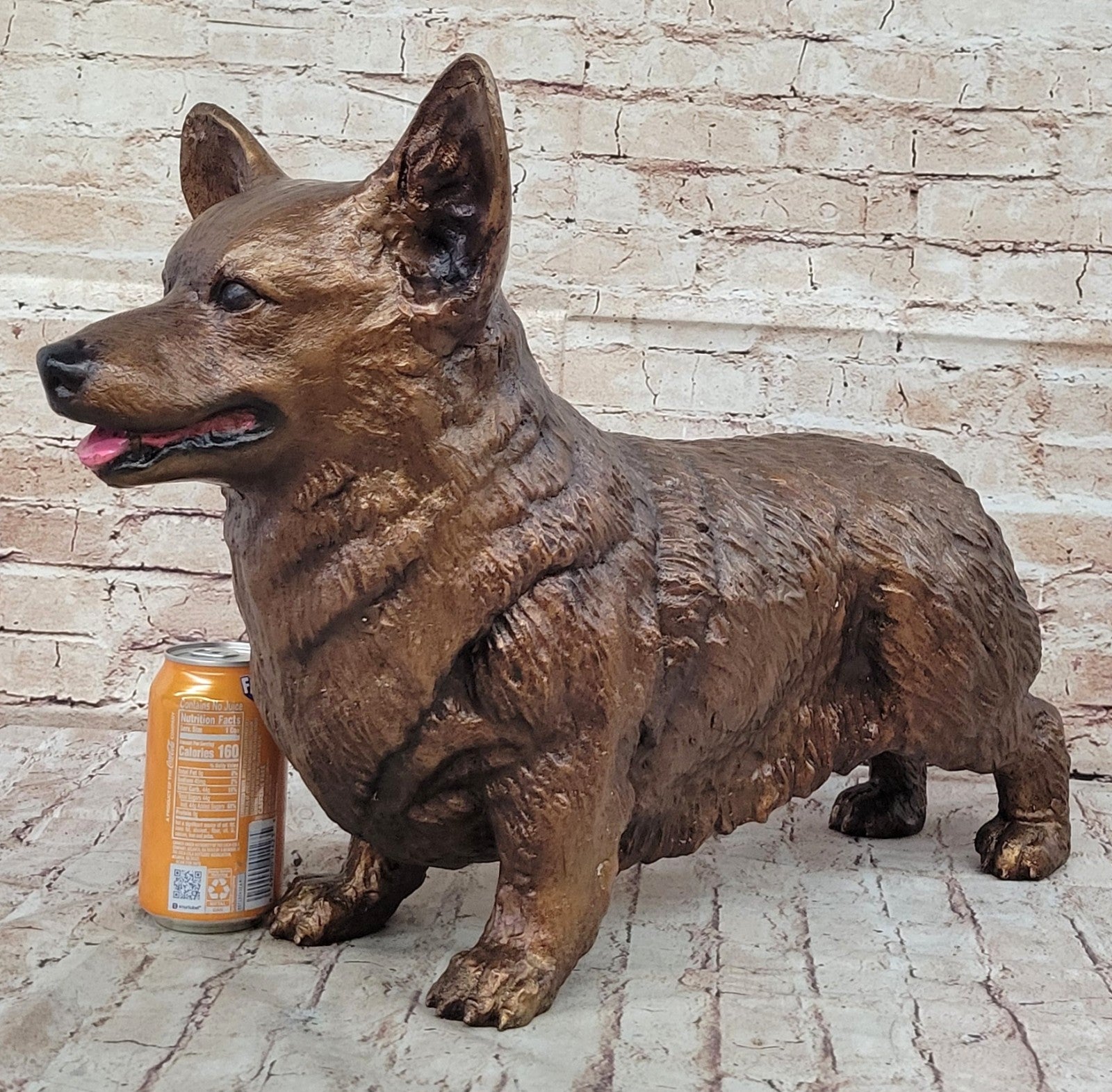 100% Bronze Corgi Dog Sculpture by Mogniez: Indoor/Outdoor Decor Statue