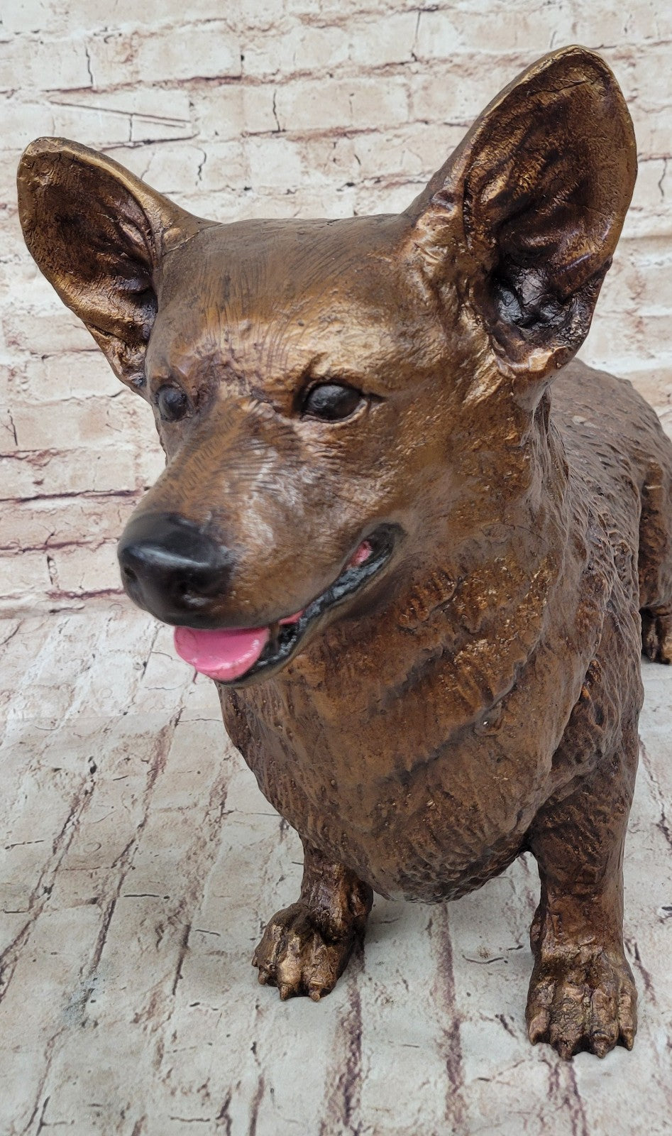 100% Bronze Corgi Dog Sculpture by Mogniez: Indoor/Outdoor Decor Statue