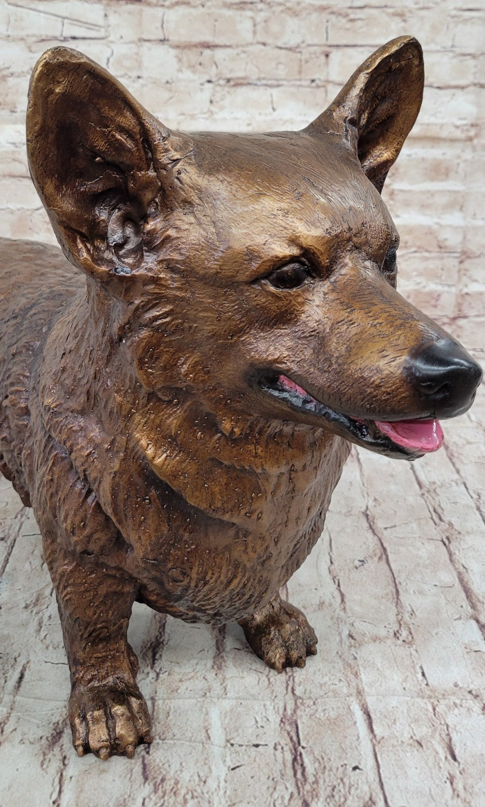 100% Bronze Corgi Dog Sculpture by Mogniez: Indoor/Outdoor Decor Statue