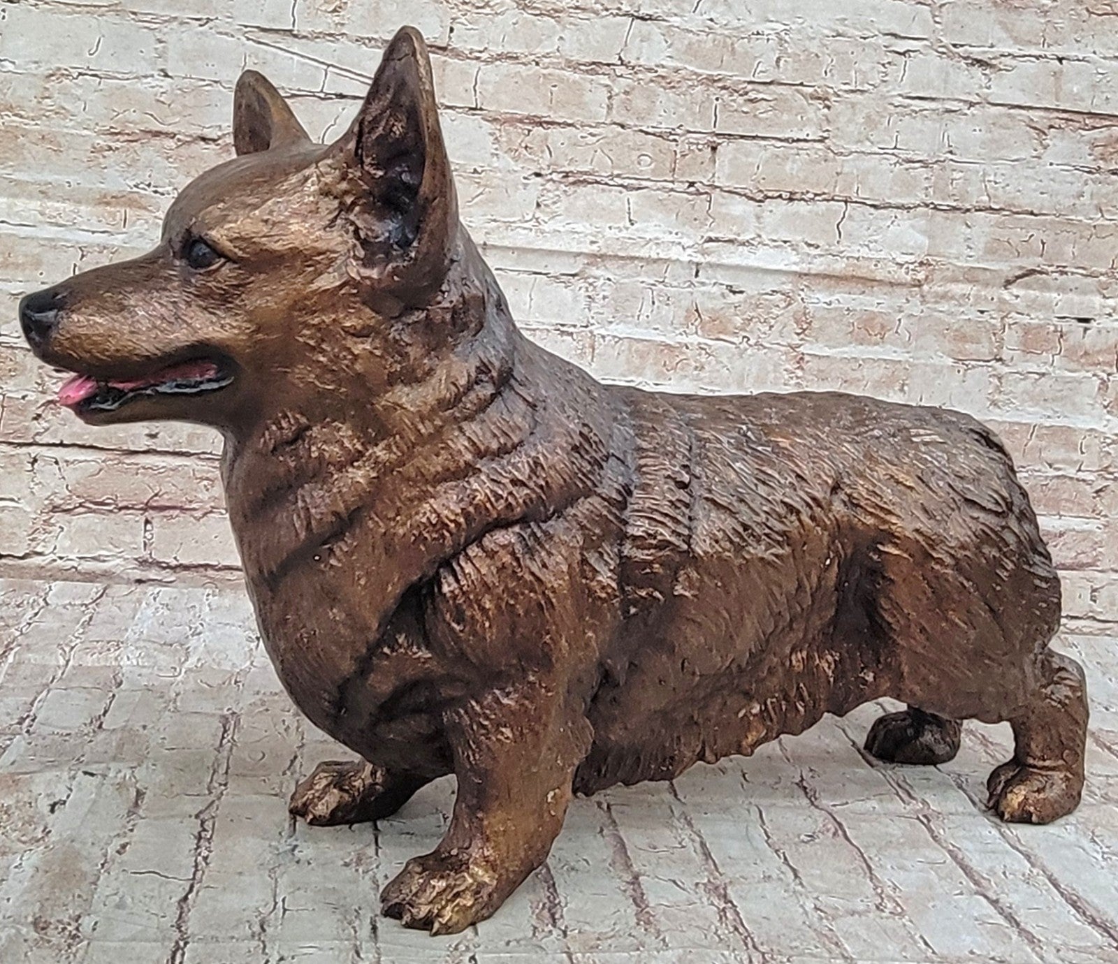 100% Bronze Corgi Dog Sculpture by Mogniez: Indoor/Outdoor Decor Statue