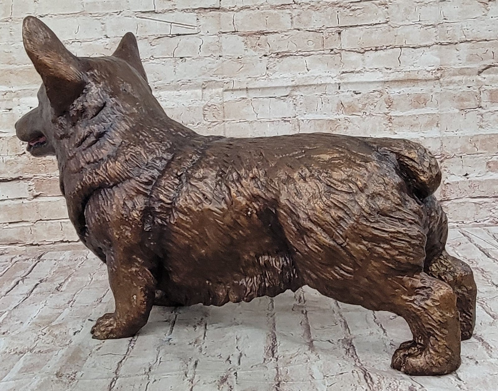 100% Bronze Corgi Dog Sculpture by Mogniez: Indoor/Outdoor Decor Statue
