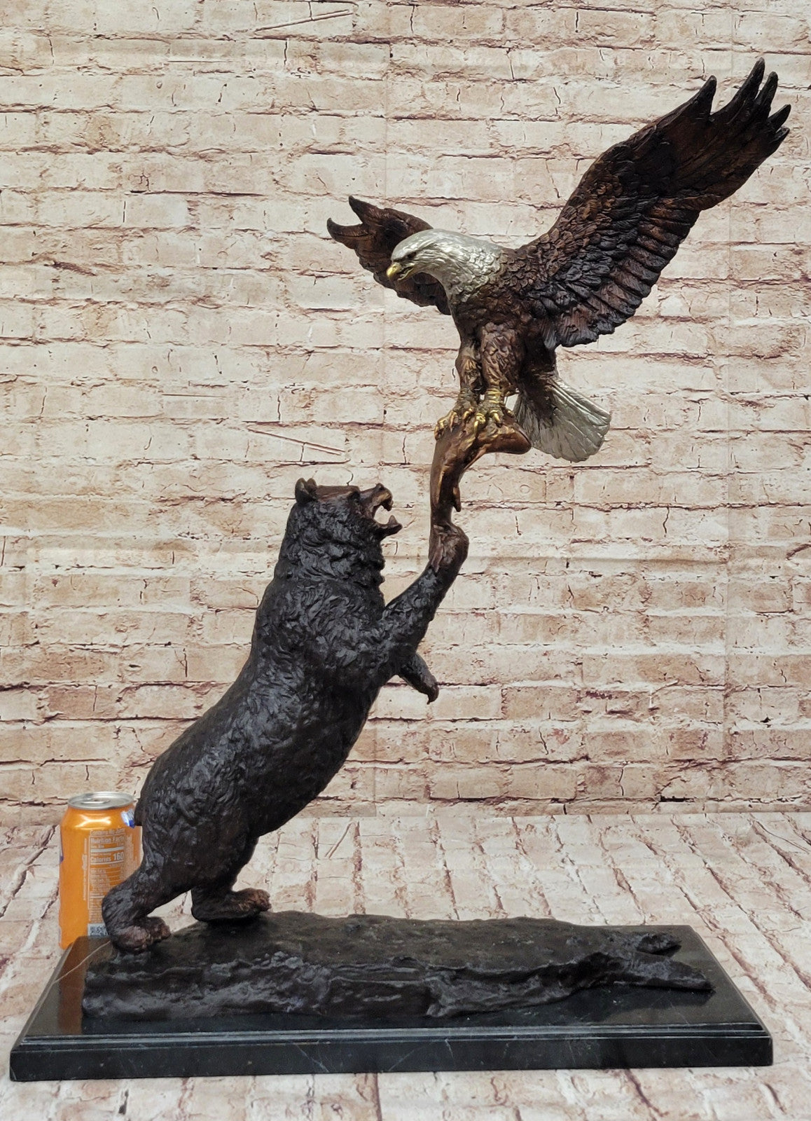 Handcrafted Bronze Bear and Eagle Sculpture: Wildlife Collector`s Edition