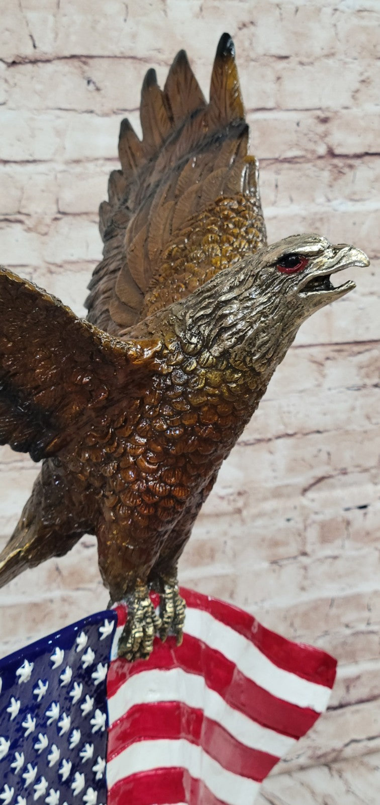Moigniez Signed Bronze American Eagle Sculpture: USA Flag Statue Collectible