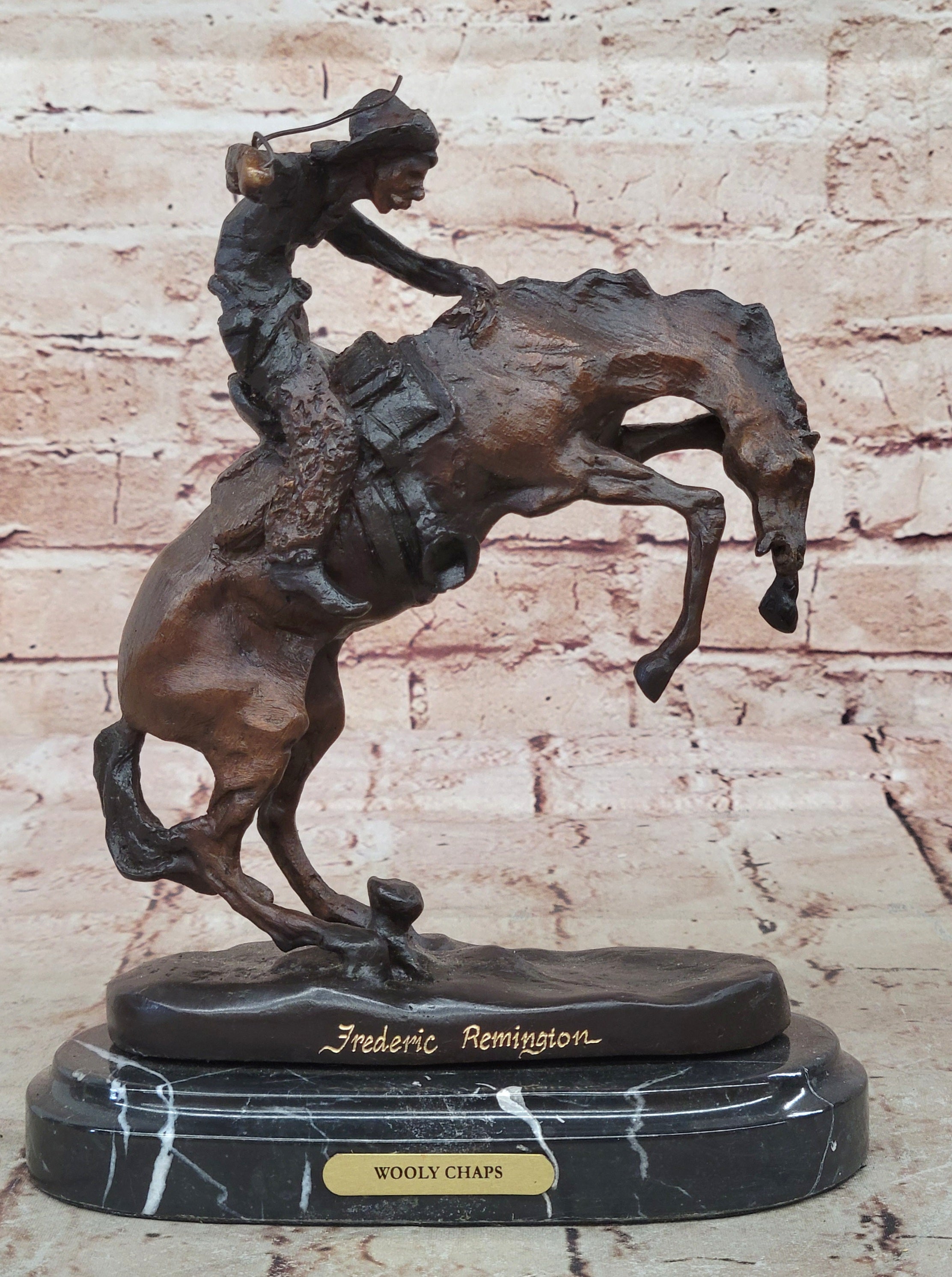 Remington Cowboy W/horse Bronze Sculpture Wooly Chap Figure Statue Home Decor NR