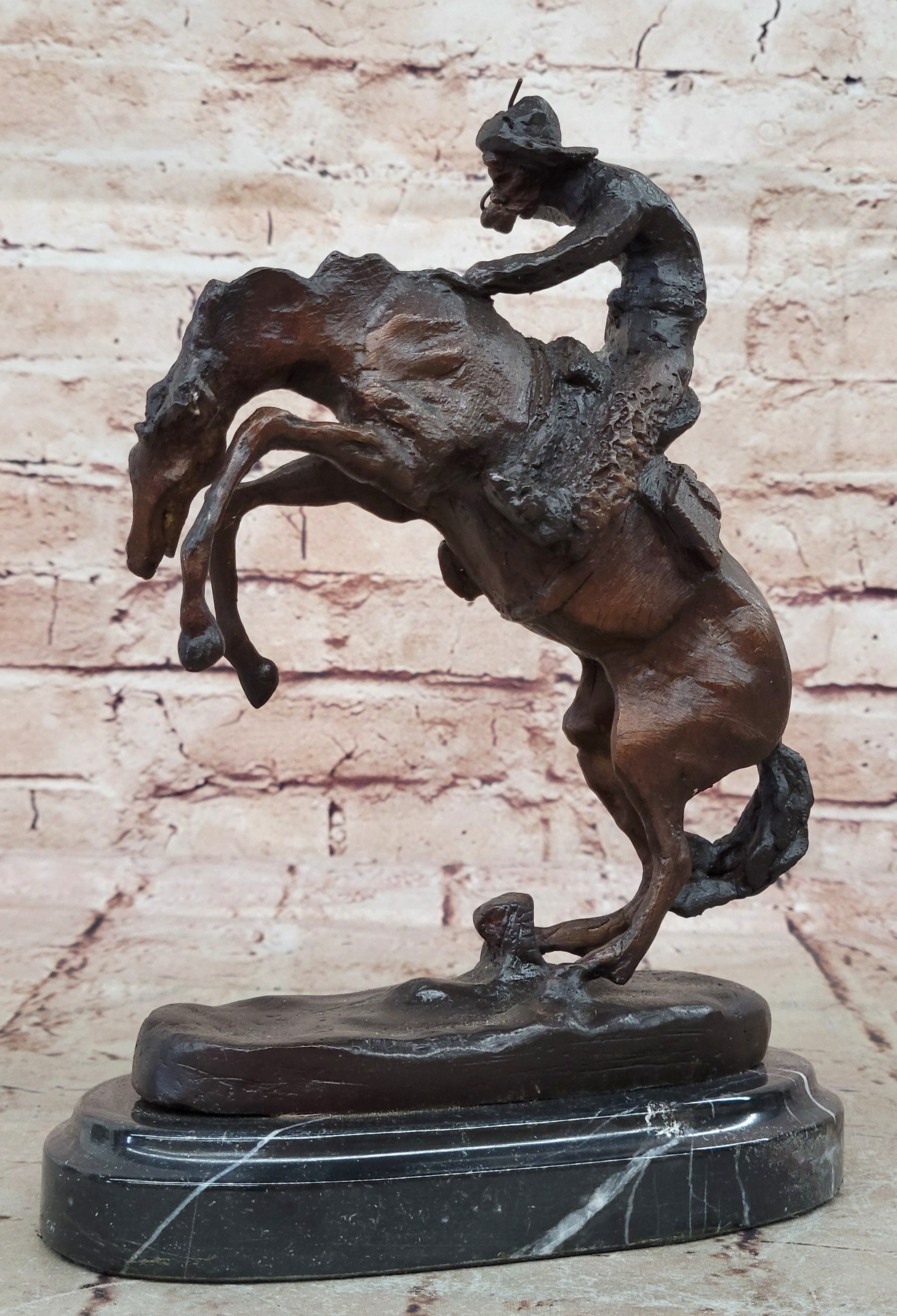 Remington Cowboy W/horse Bronze Sculpture Wooly Chap Figure Statue Home Decor NR