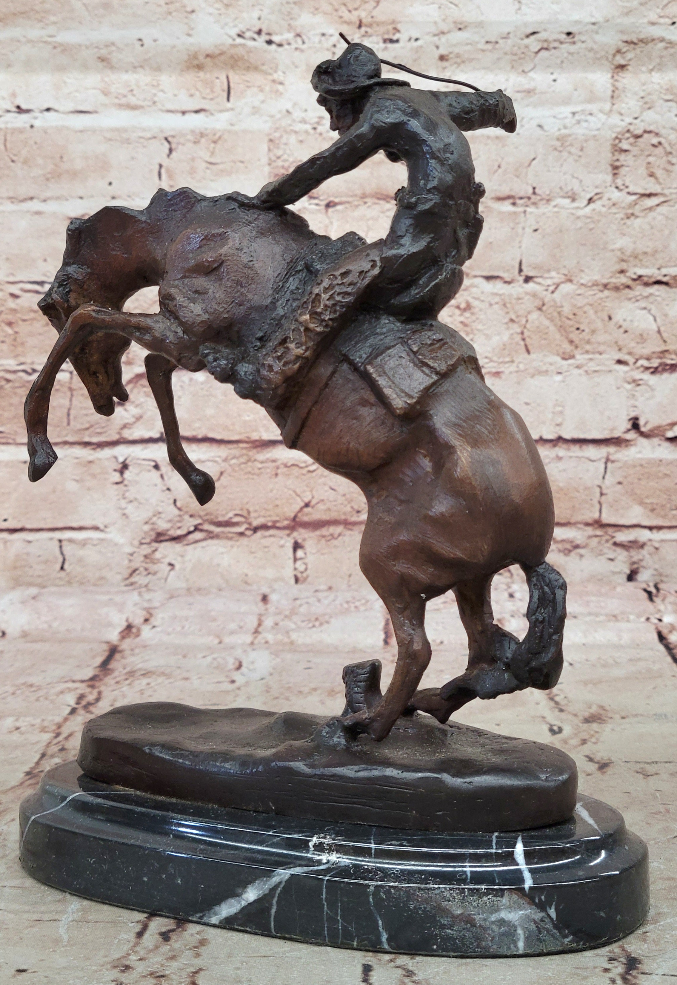 Remington Cowboy W/horse Bronze Sculpture Wooly Chap Figure Statue Home Decor NR