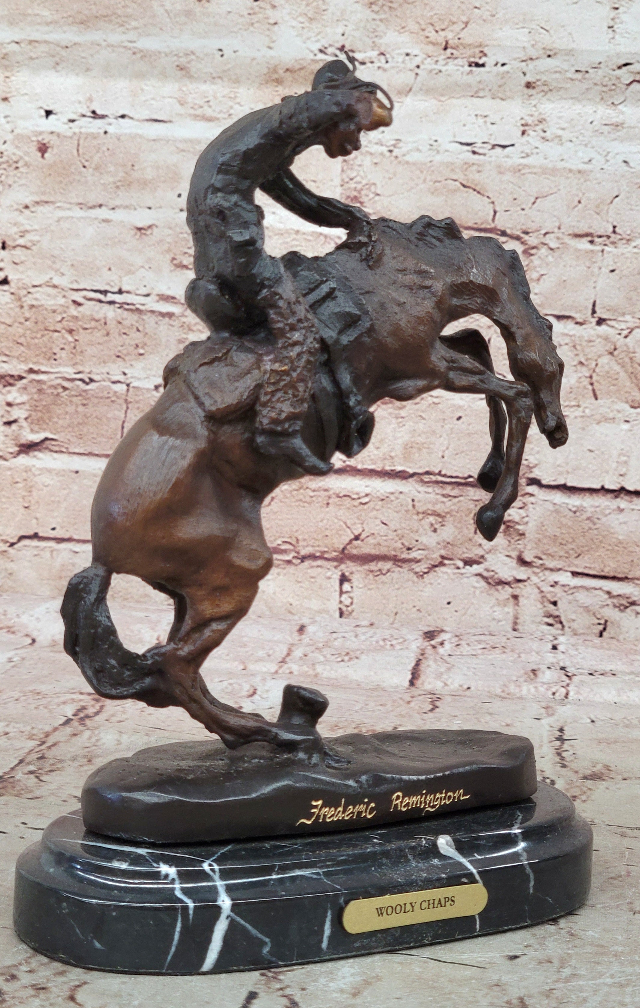 Remington Cowboy W/horse Bronze Sculpture Wooly Chap Figure Statue Home Decor NR