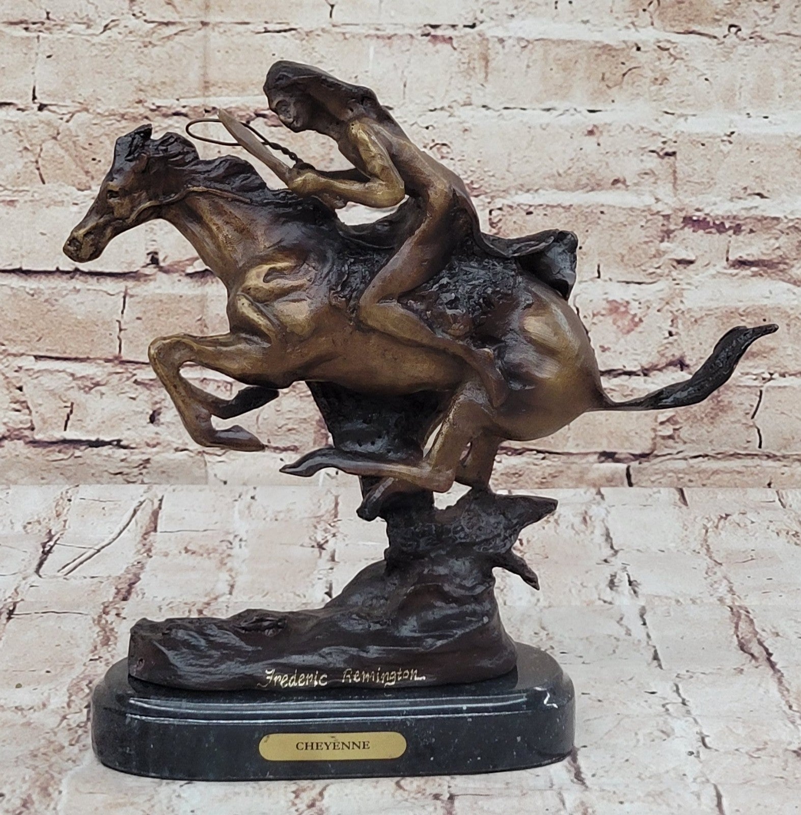 VTG REPRODUCTION FREDERIC REMINGTON "THE CHEYENNE" CAST BRONZE SCULPTURE, NICE