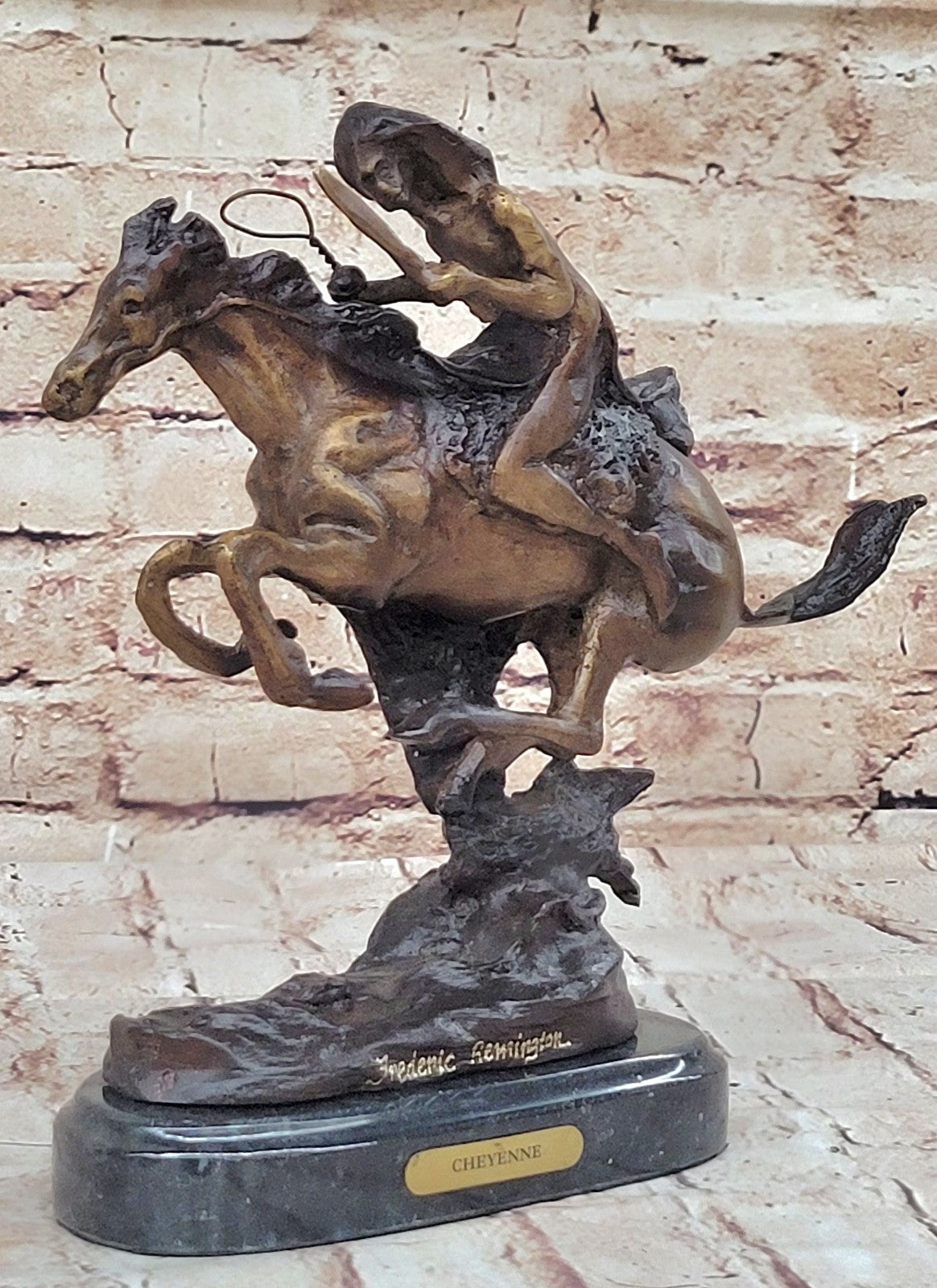 VTG REPRODUCTION FREDERIC REMINGTON "THE CHEYENNE" CAST BRONZE SCULPTURE, NICE