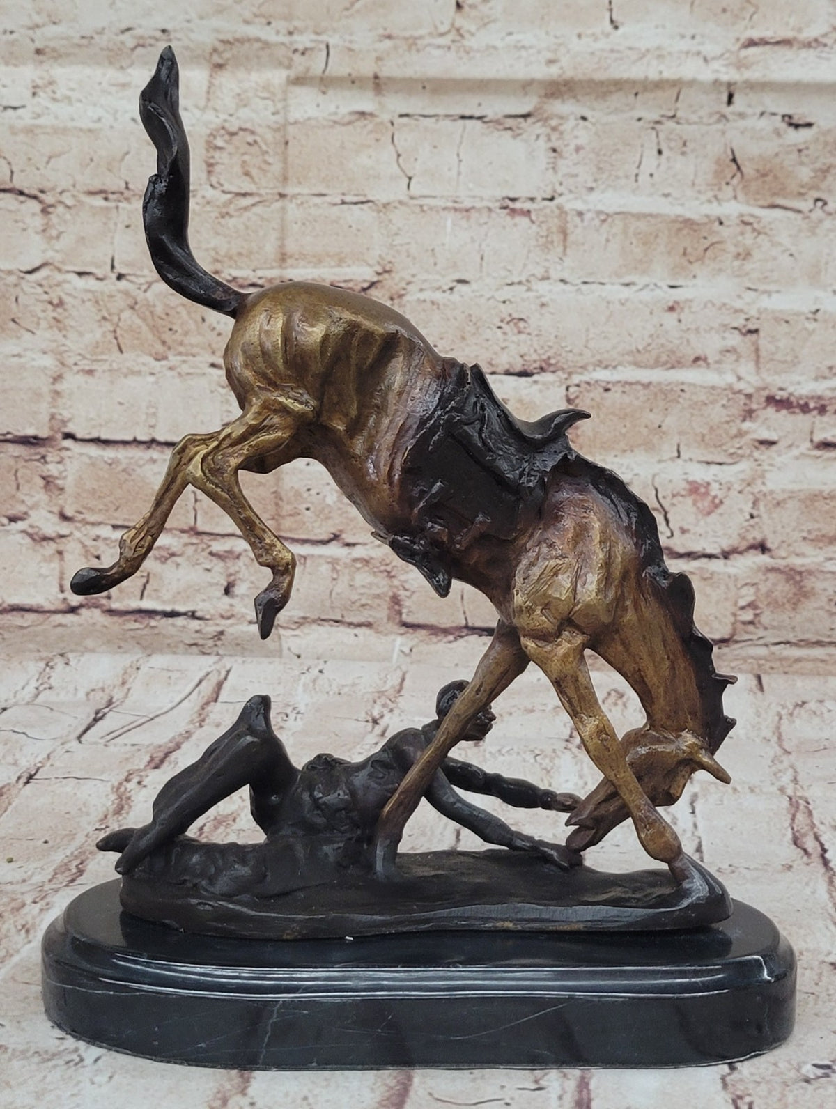 Frederic Remington`s "Wicked Pony" Bronze Sculpture, Marble Art Deco Figurine