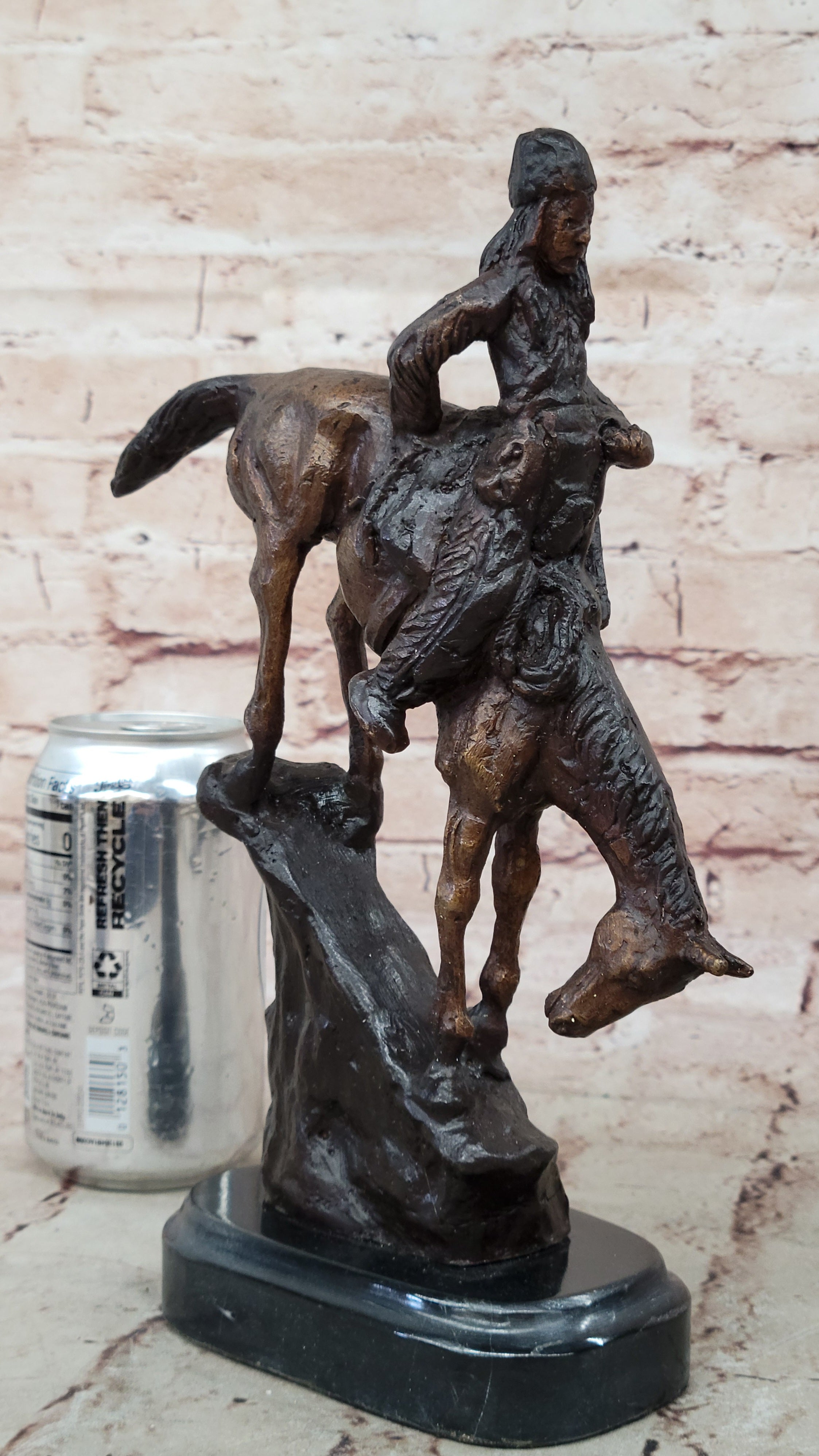 Handcrafted bronze sculpture SALE Rock A On Horse Riding Chief Indian Native