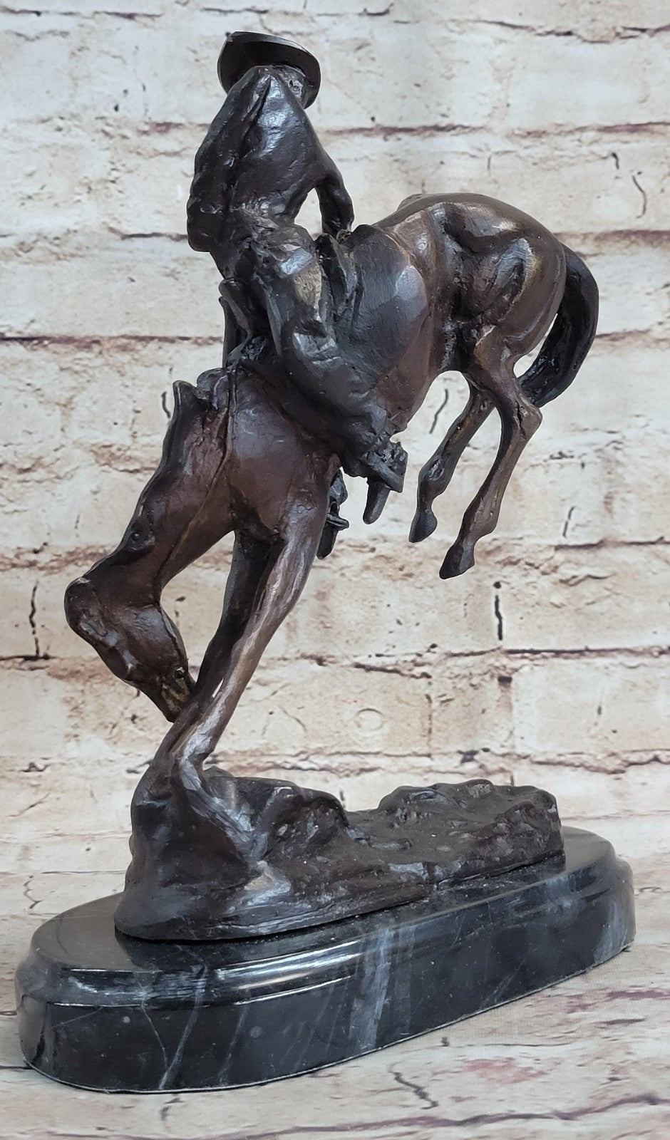 Western Old West Cowboy and Faithful Horse Bronze Sculpture by Remington Statue