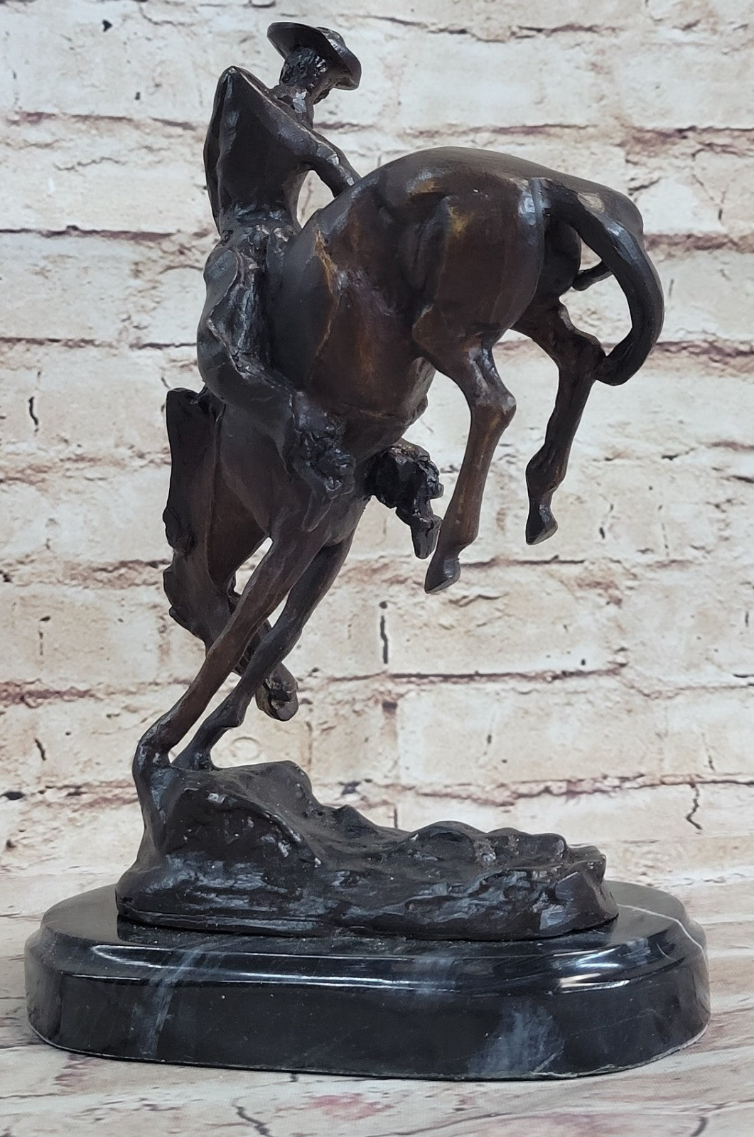 Western Old West Cowboy and Faithful Horse Bronze Sculpture by Remington Statue
