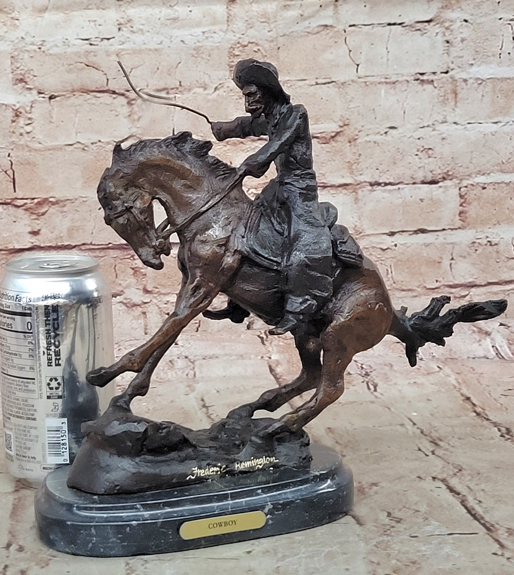 COWBOY" by FREDERIC REMINGTON! DETAILED BRONZE COWBOY & BRONCO! HIS BEST ARTWORK