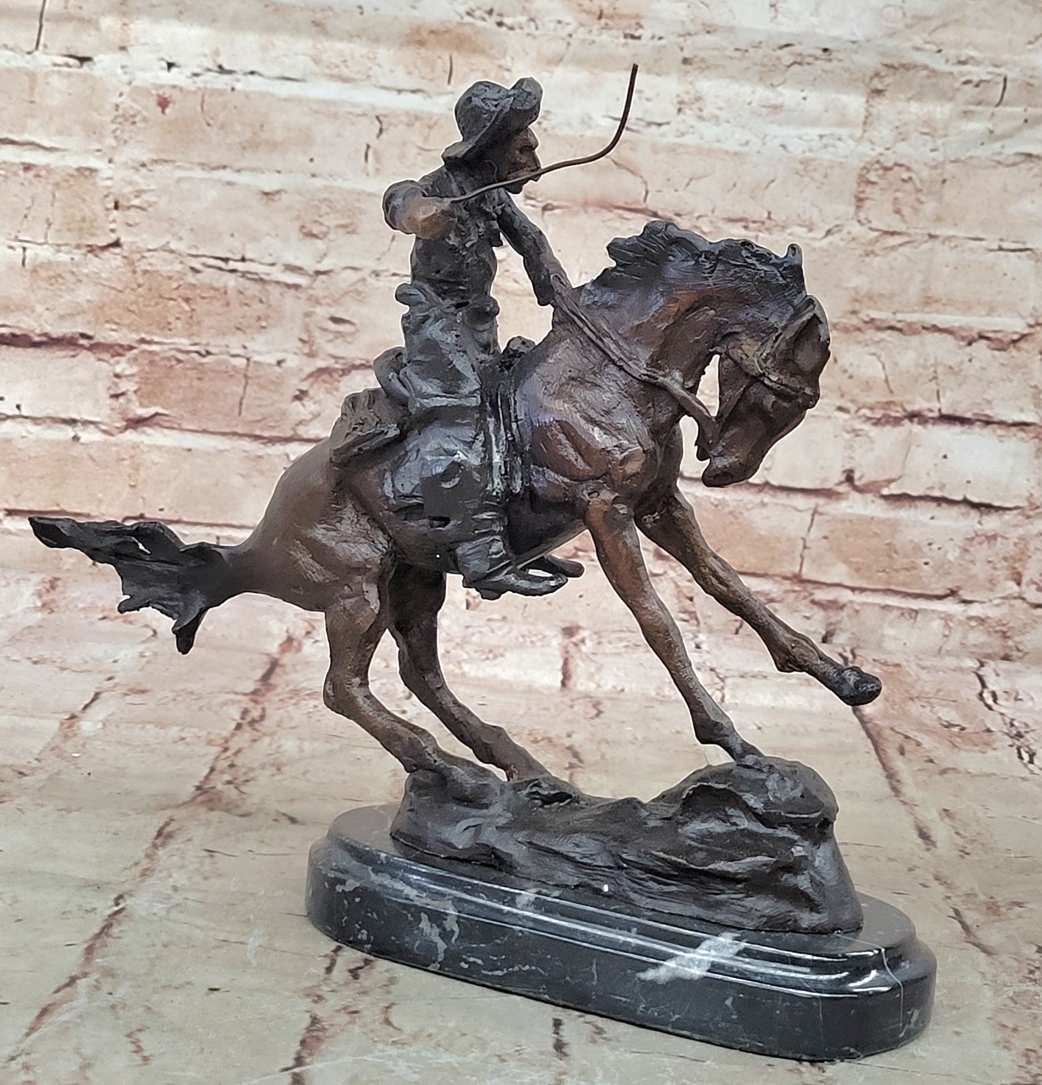 COWBOY" by FREDERIC REMINGTON! DETAILED BRONZE COWBOY & BRONCO! HIS BEST ARTWORK