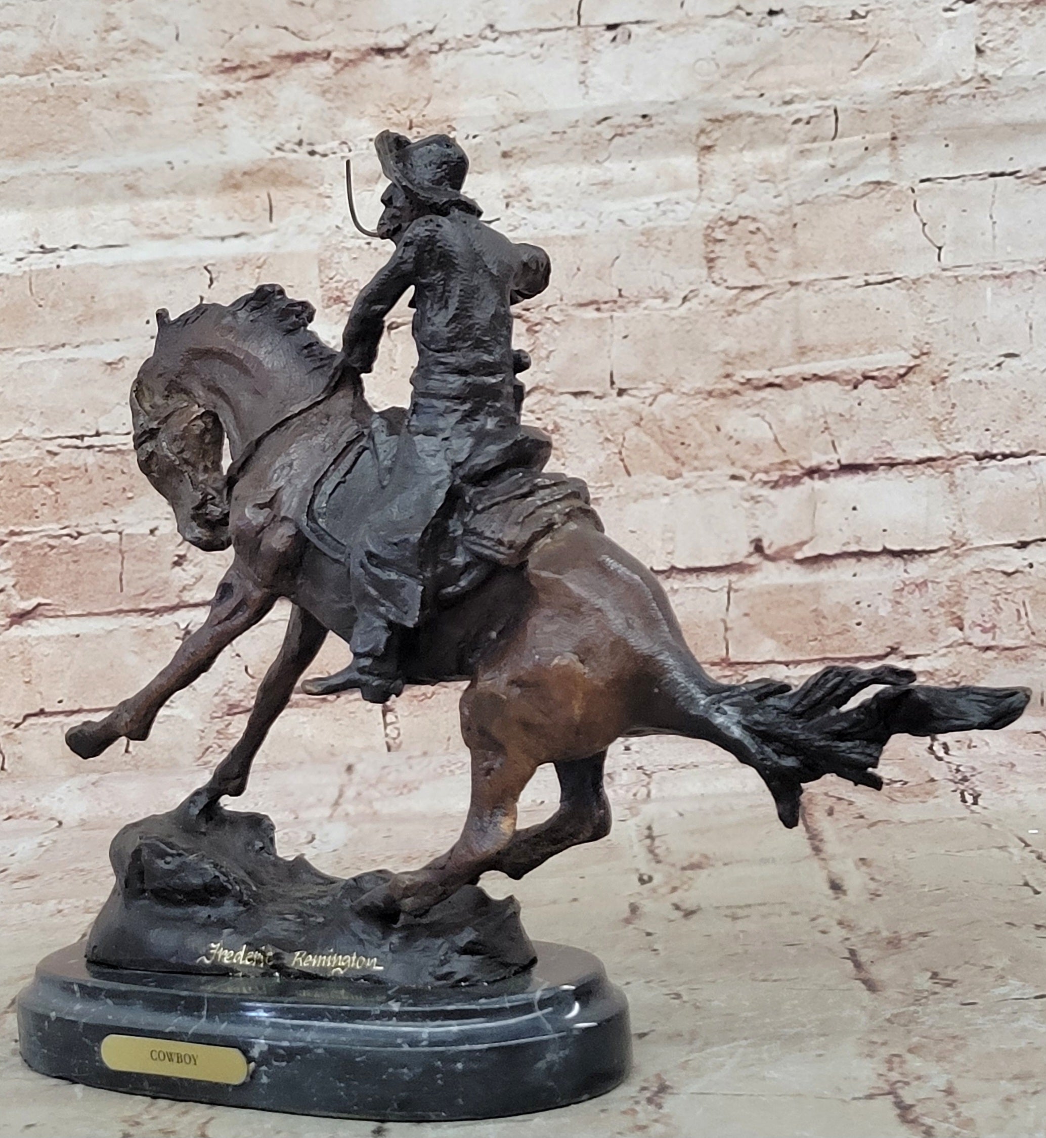 COWBOY" by FREDERIC REMINGTON! DETAILED BRONZE COWBOY & BRONCO! HIS BEST ARTWORK