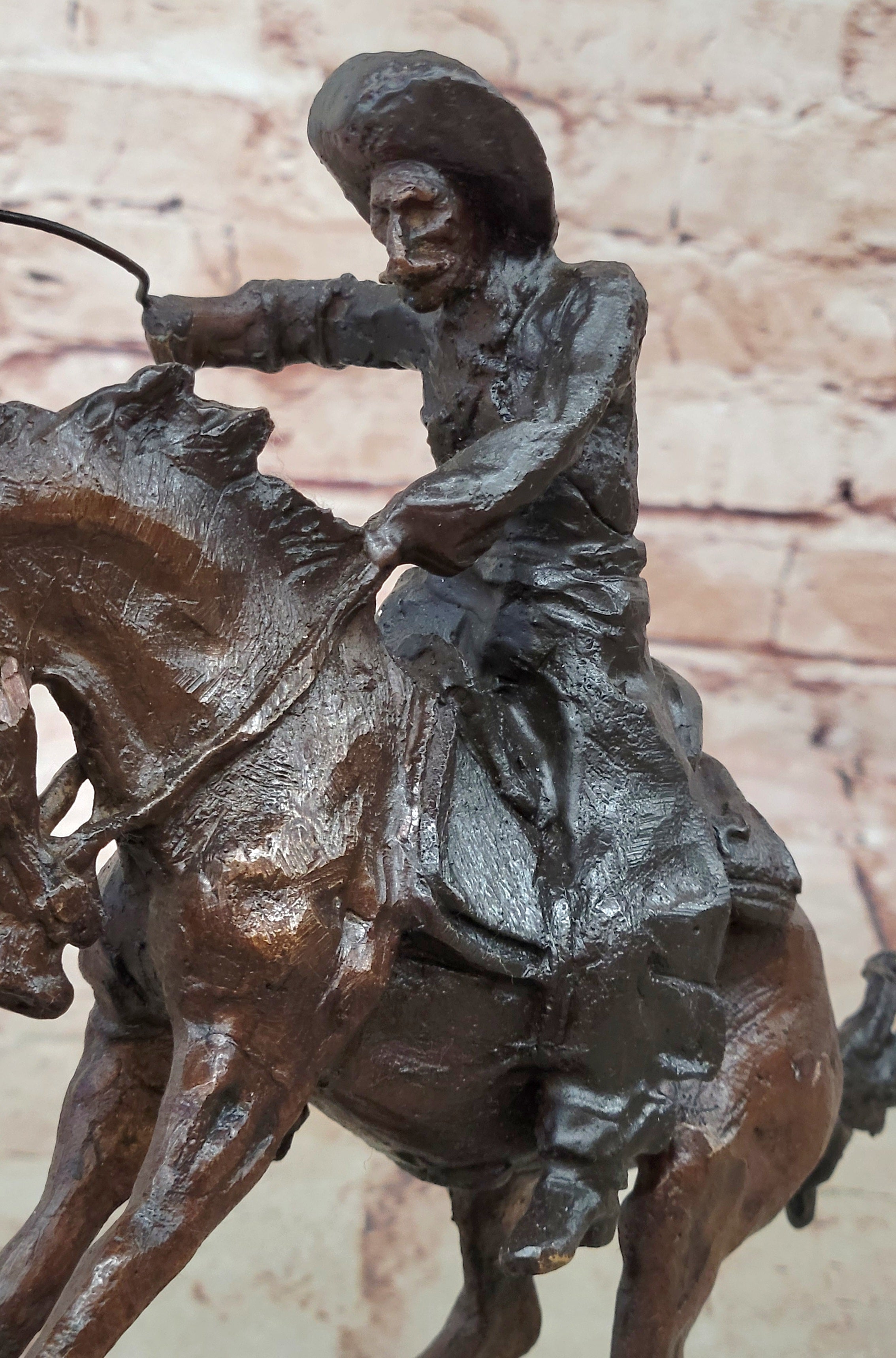 COWBOY" by FREDERIC REMINGTON! DETAILED BRONZE COWBOY & BRONCO! HIS BEST ARTWORK