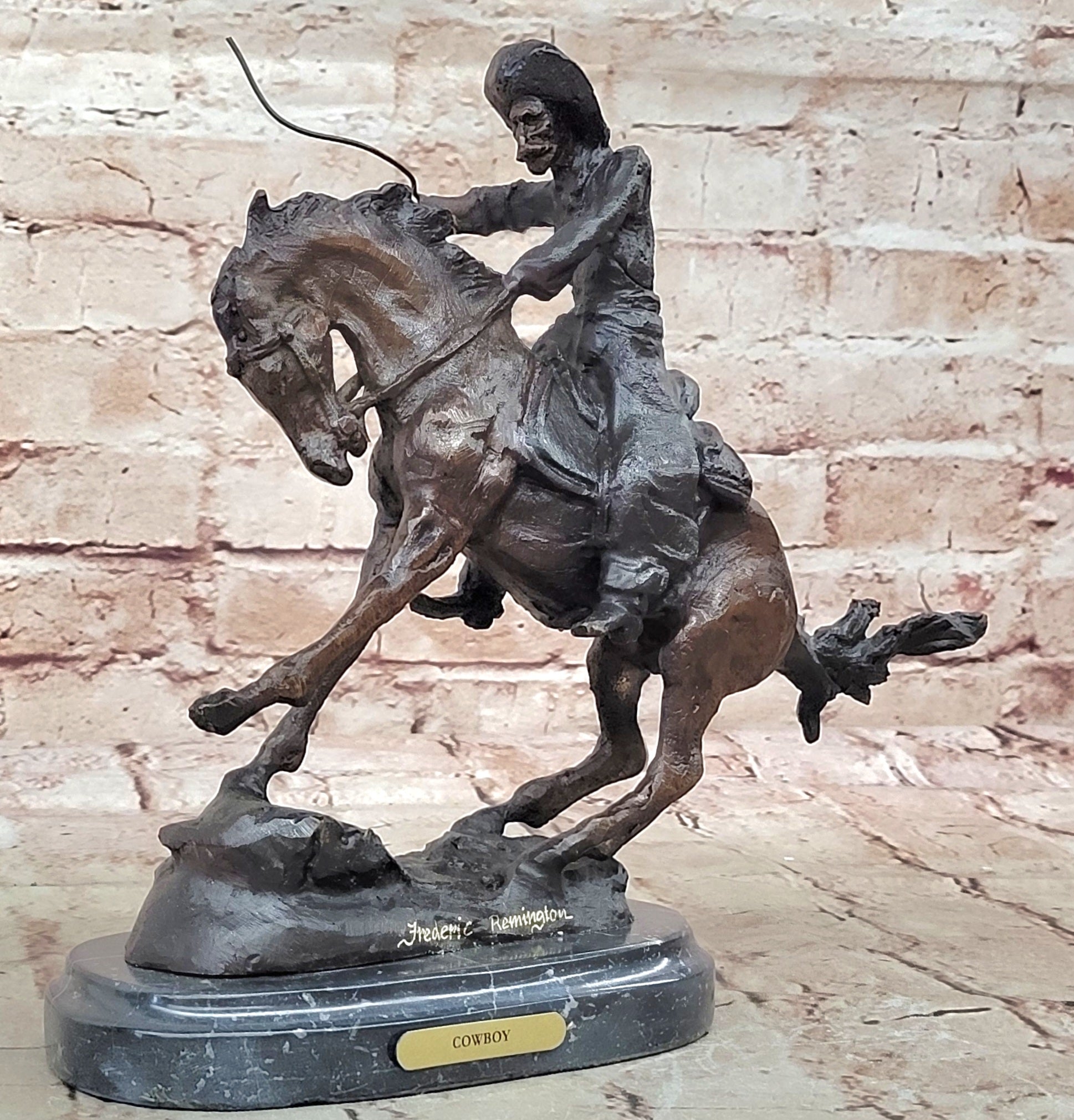 COWBOY" by FREDERIC REMINGTON! DETAILED BRONZE COWBOY & BRONCO! HIS BEST ARTWORK