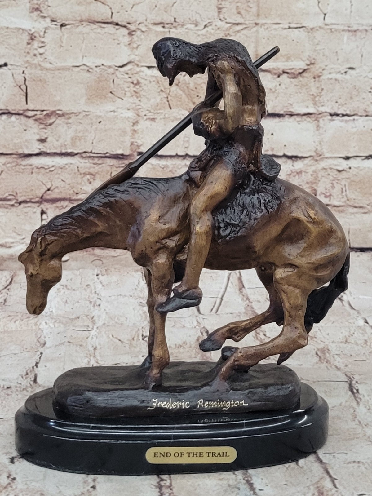 End Of The Trail Bronze Sculpture Marble base (sign by Fraser) Hot Cast Figure