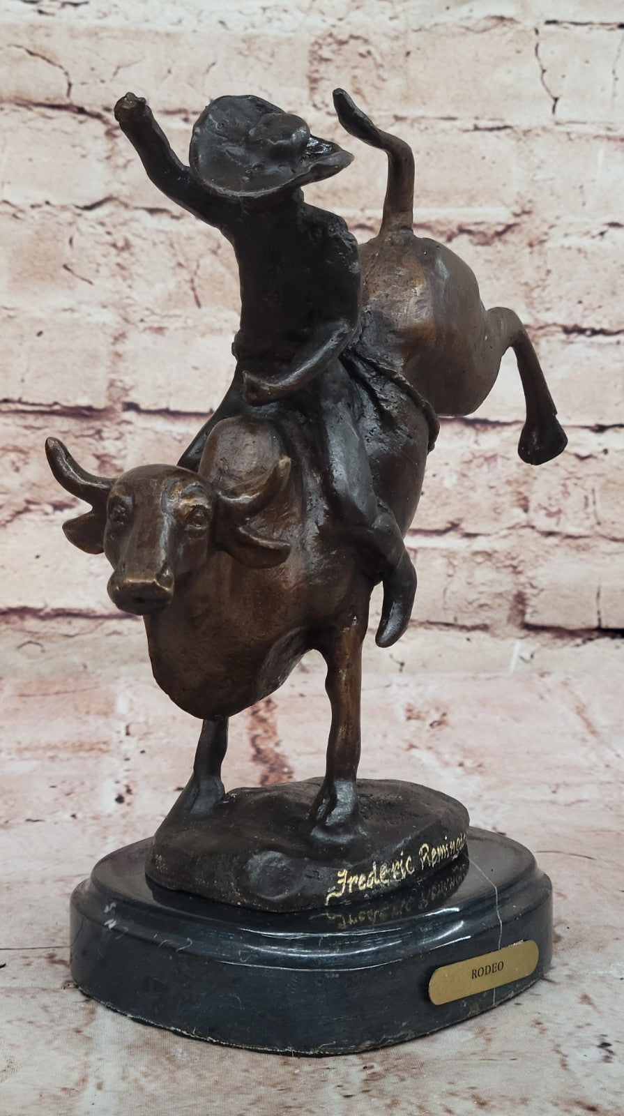 Bronze Marble Statue Rodeo Western Cowboy Bull Rodeo Rider Figurine