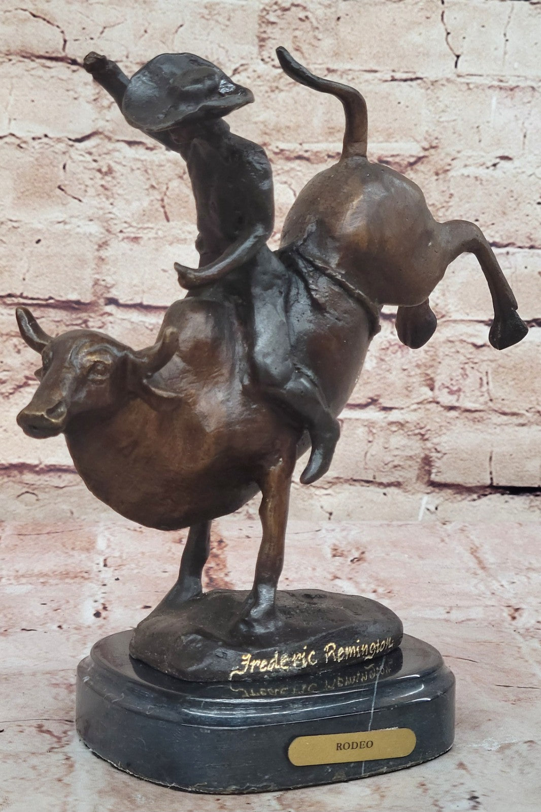 Bronze Marble Statue Rodeo Western Cowboy Bull Rodeo Rider Figurine