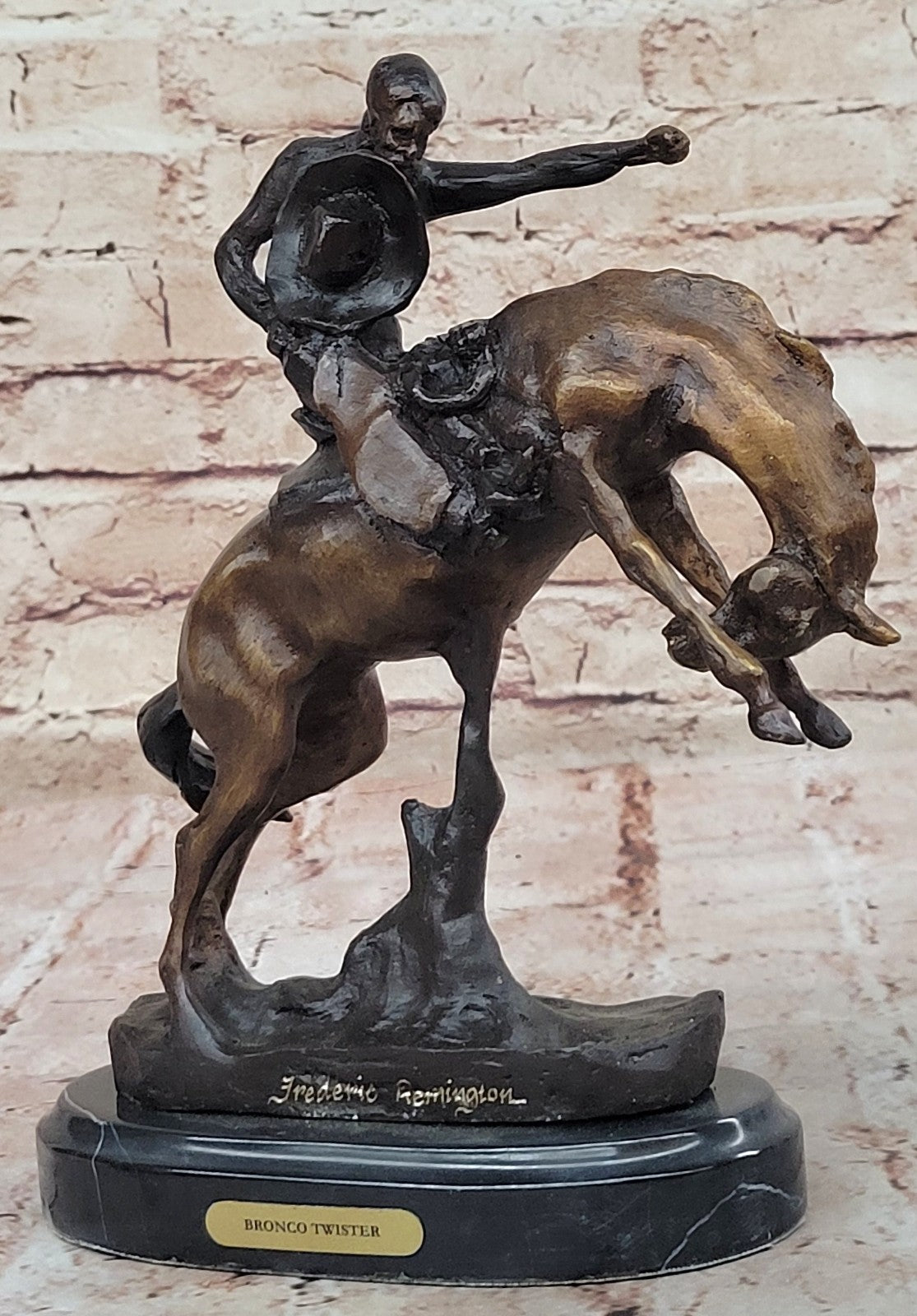 Americana Hand Made Pure Genuine Bronze Cowboy Horse Bronze Marble Base Figurine