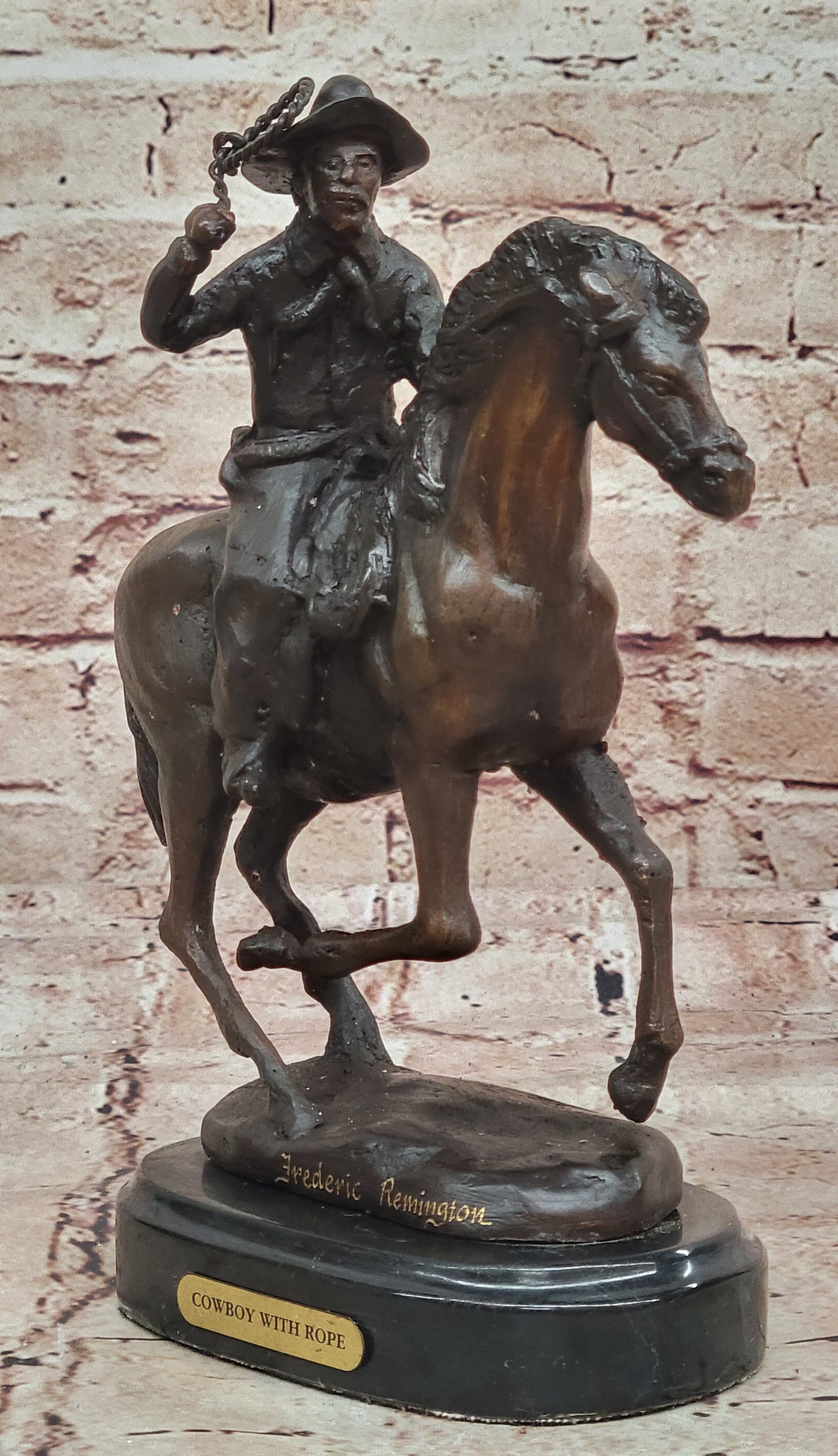 Handcrafted bronze sculpture SALE Western Horse On Cowboy Seasoned Old West