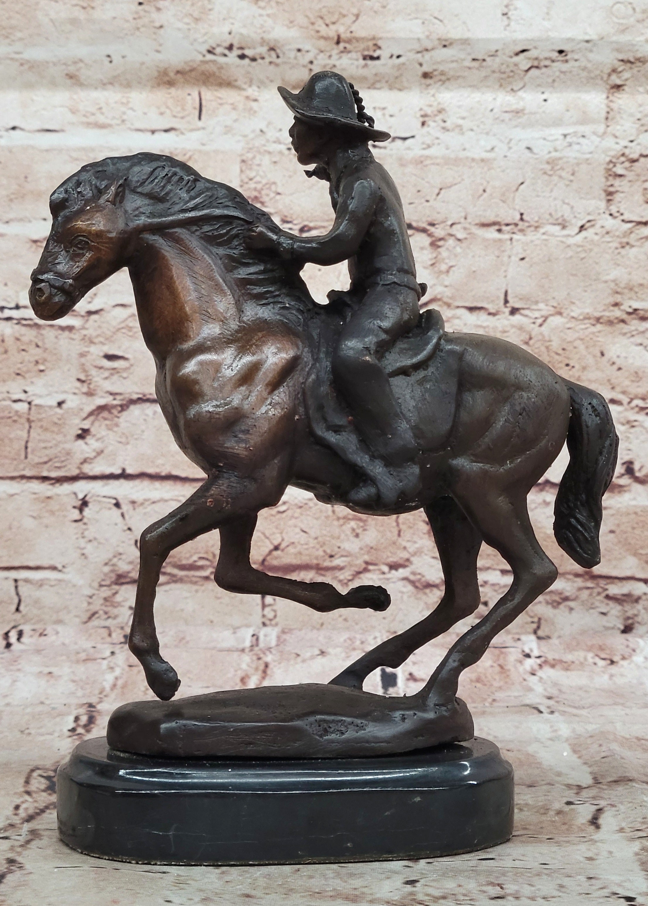 Handcrafted bronze sculpture SALE Western Horse On Cowboy Seasoned Old West