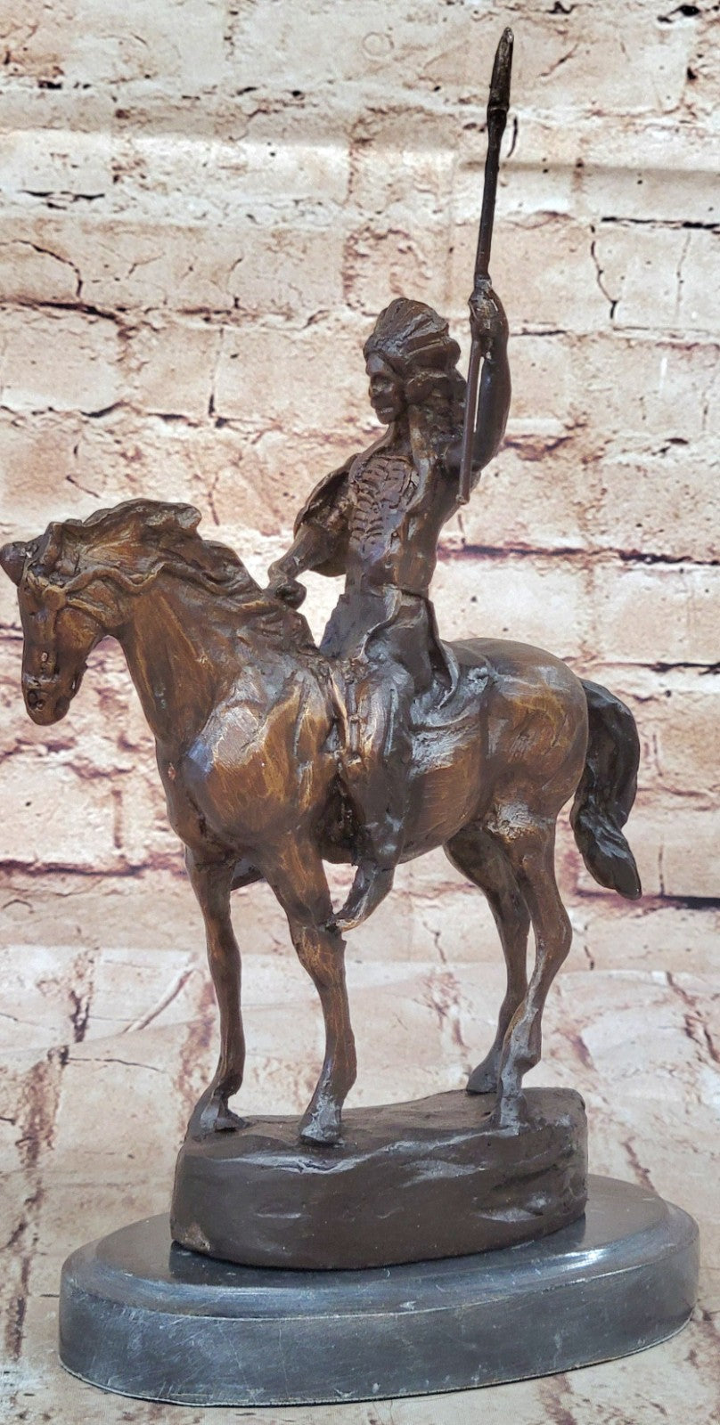 Signed Thomas Native American Indian Riding Horse Bronze Sculpture Statue Art