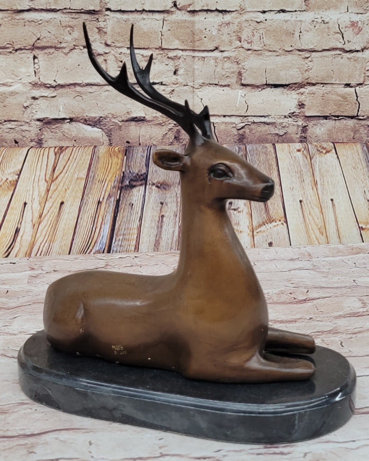 Signed Bronze Deer Statue Hunter Stags Elks Sculpture Hand Made Statue Figure
