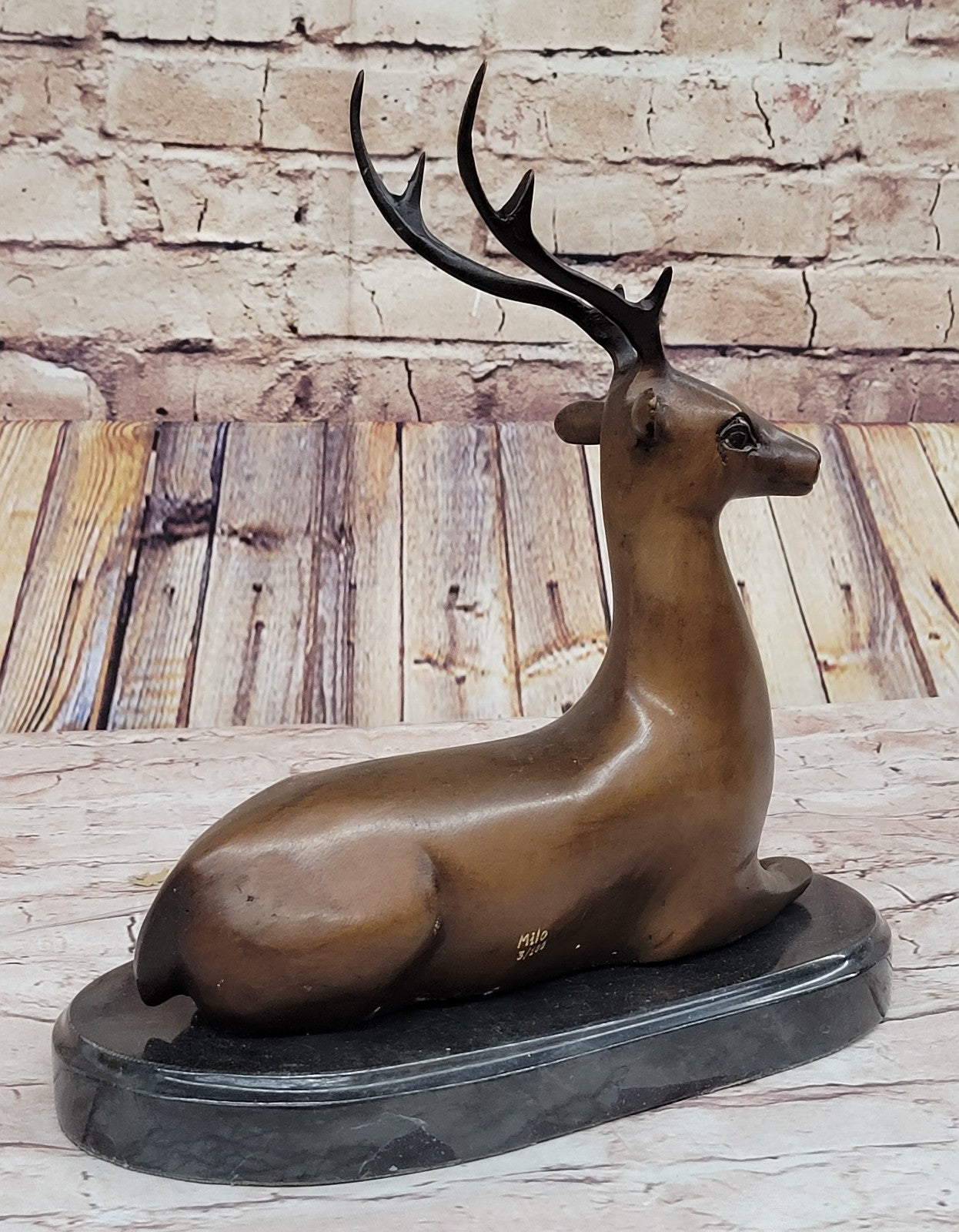 Signed Bronze Deer Statue Hunter Stags Elks Sculpture Hand Made Statue Figure