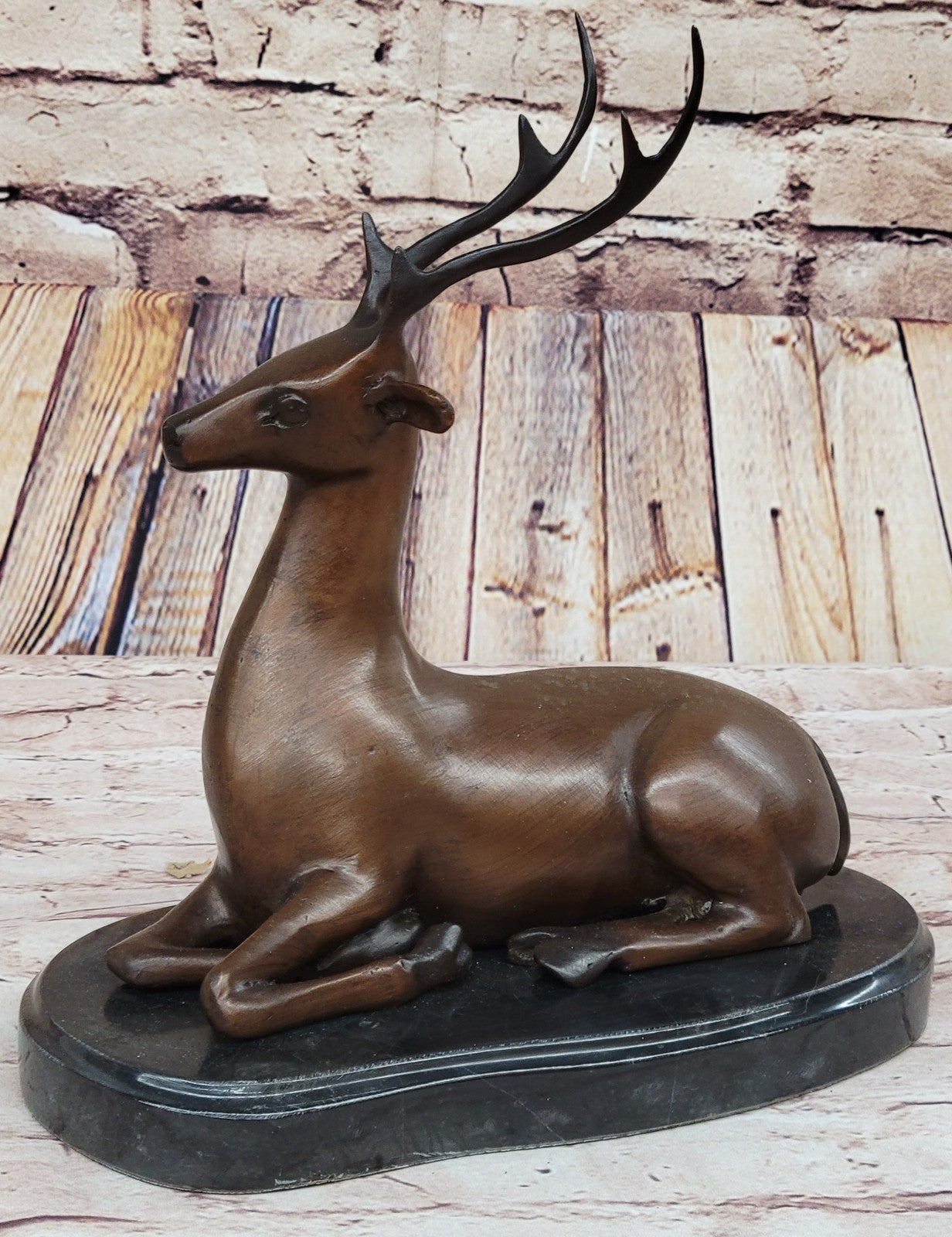 Signed Bronze Deer Statue Hunter Stags Elks Sculpture Hand Made Statue Figure
