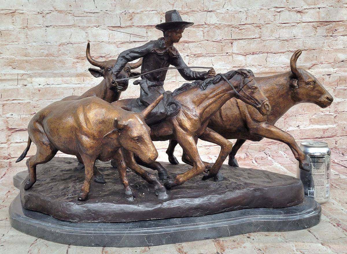 STAMPEDE SOLID BRONZE FREDERIC REMINGTON SCULPTURE LOST WAX METHOD FIGURINE DECOR