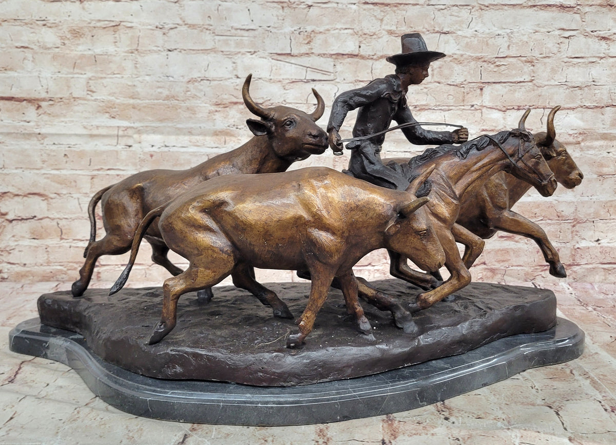 STAMPEDE SOLID BRONZE FREDERIC REMINGTON SCULPTURE LOST WAX METHOD FIGURINE DECOR