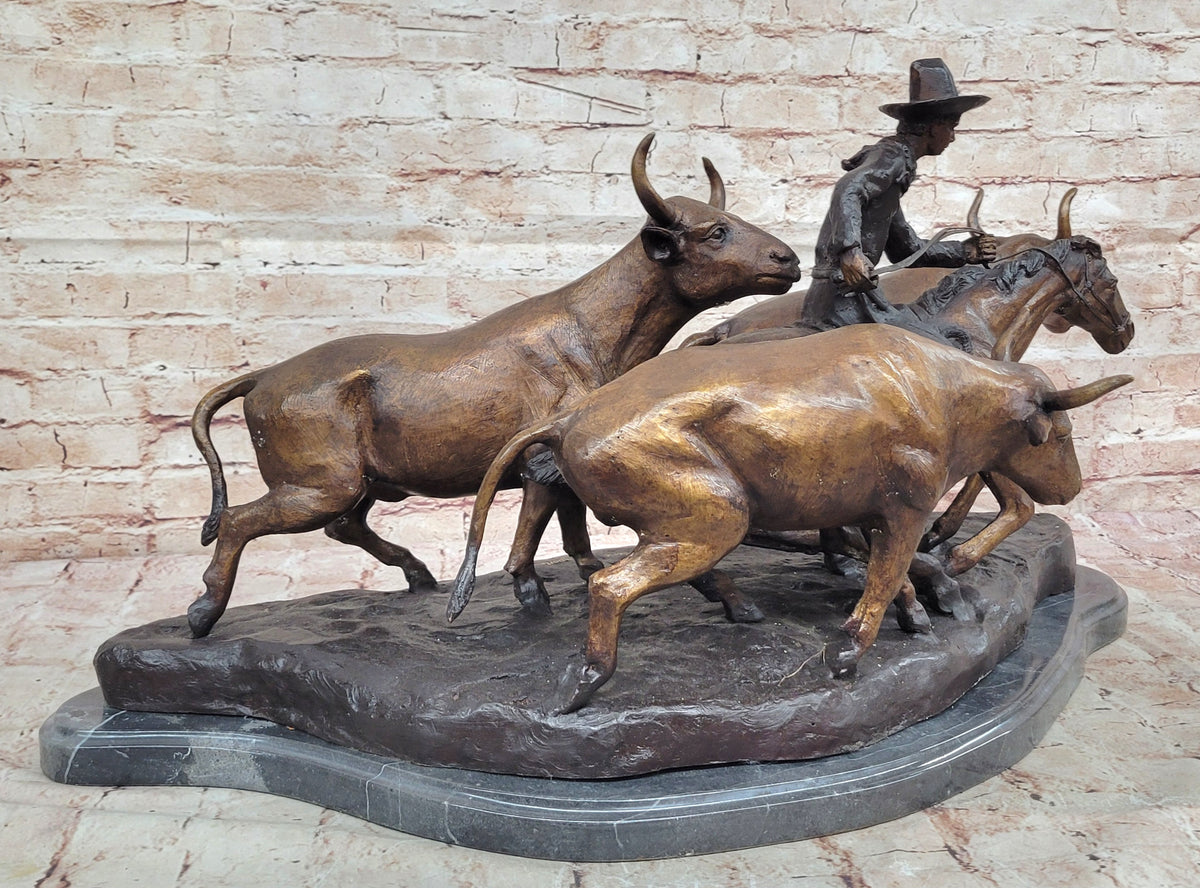 STAMPEDE SOLID BRONZE FREDERIC REMINGTON SCULPTURE LOST WAX METHOD FIGURINE DECOR