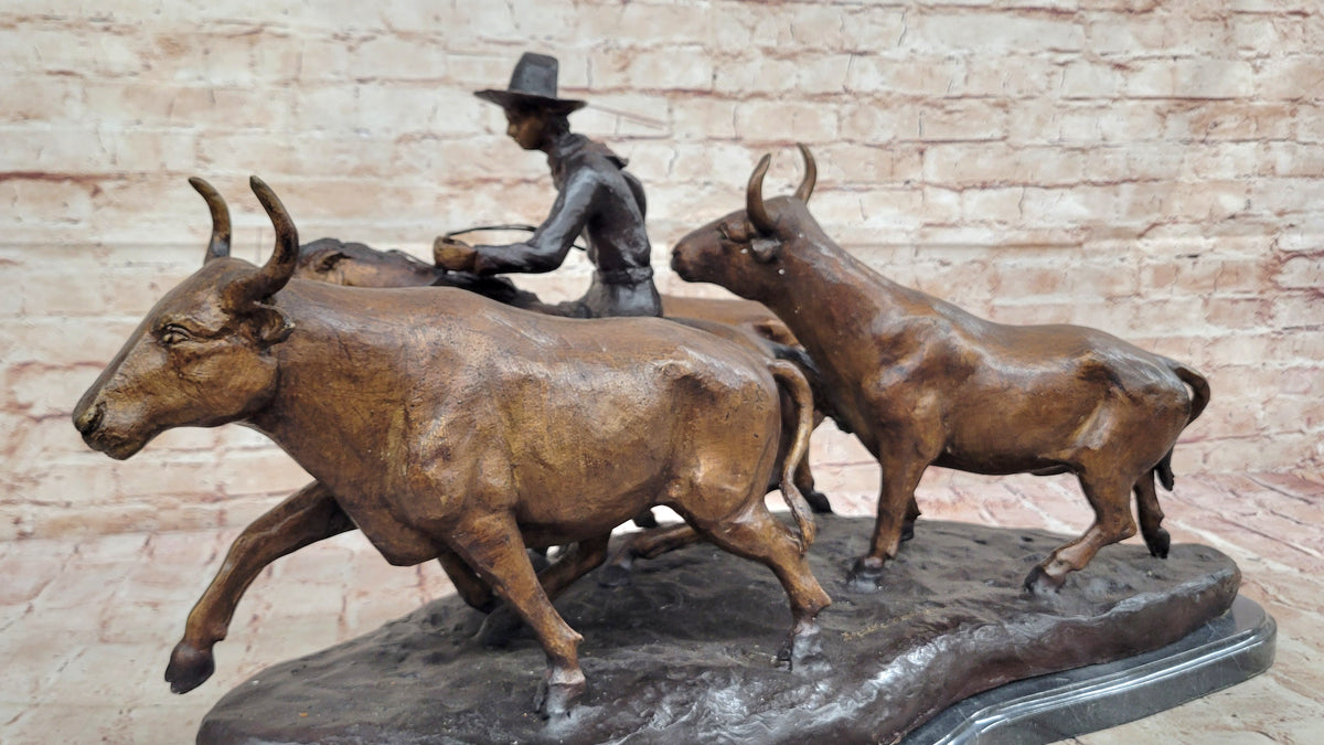 STAMPEDE SOLID BRONZE FREDERIC REMINGTON SCULPTURE LOST WAX METHOD FIGURINE DECOR