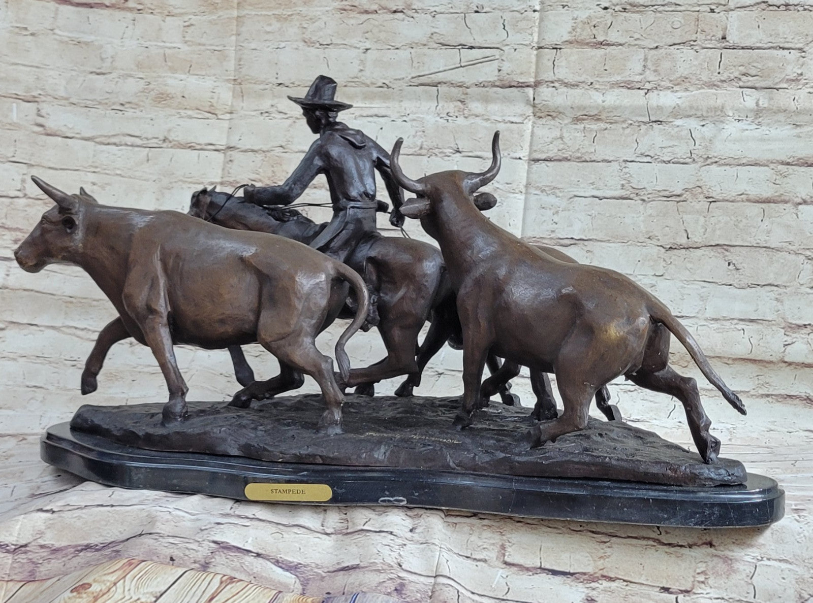 STAMPEDE SOLID BRONZE FREDERIC REMINGTON SCULPTURE LOST WAX METHOD FIGURINE DECOR