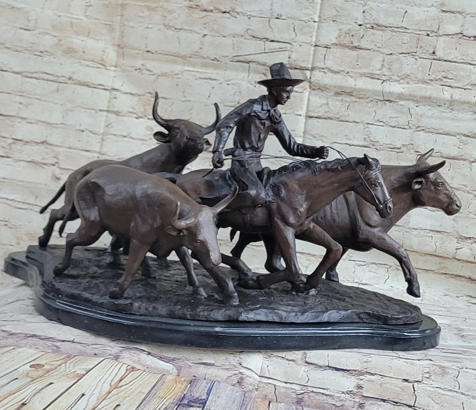 STAMPEDE SOLID BRONZE FREDERIC REMINGTON SCULPTURE LOST WAX METHOD FIGURINE DECOR
